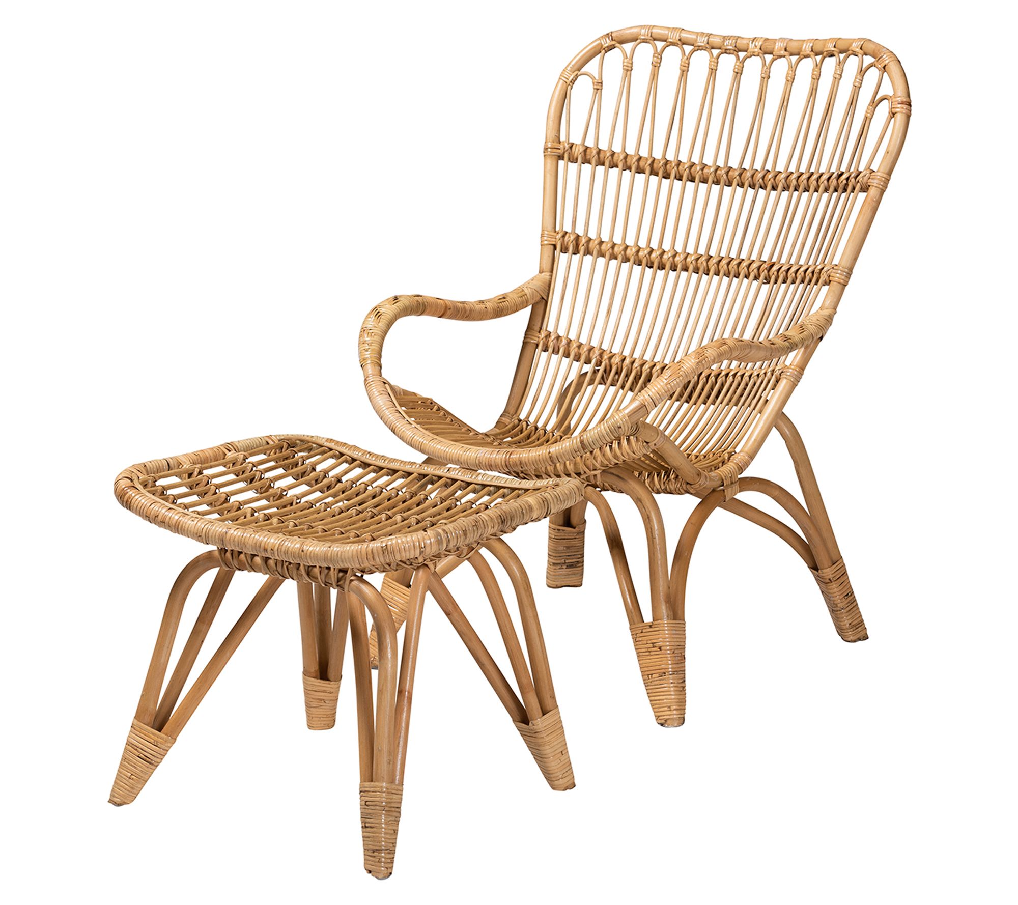 Earvin Natural Brown Rattan 2- Piece Armchair and Footstool S