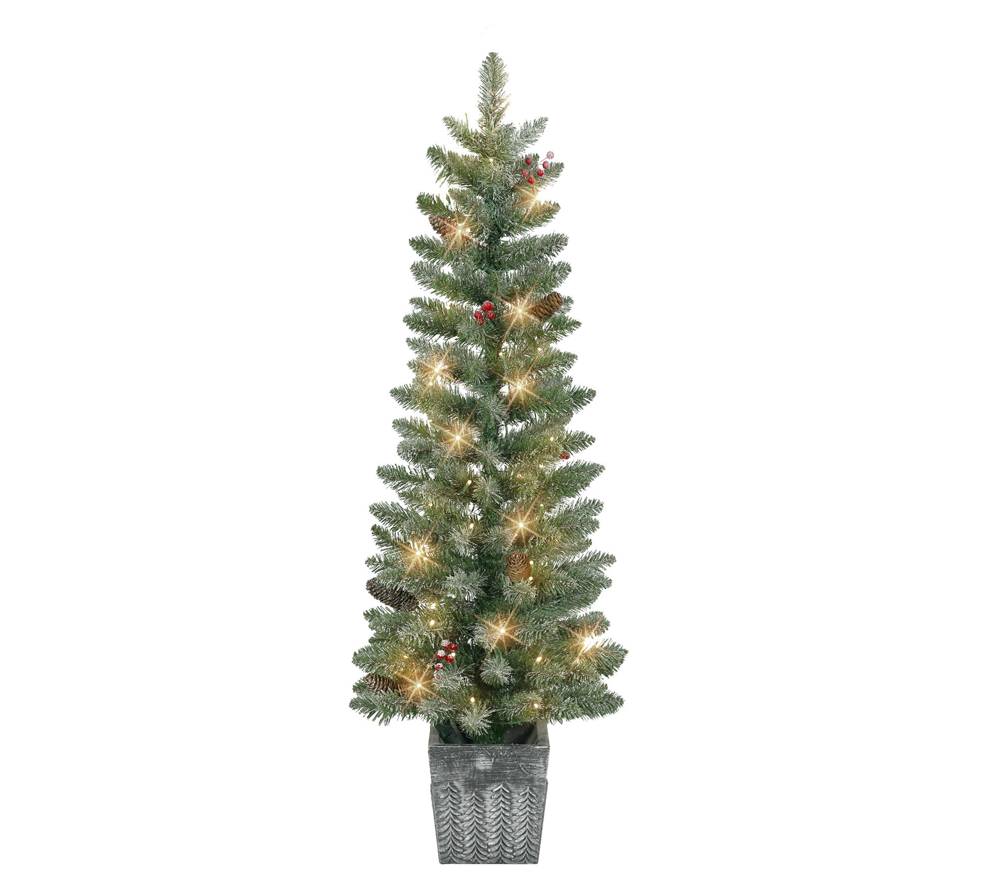 Puleo Set of 2 Battery-Operated Pre-Lit FlockedPotted Tree