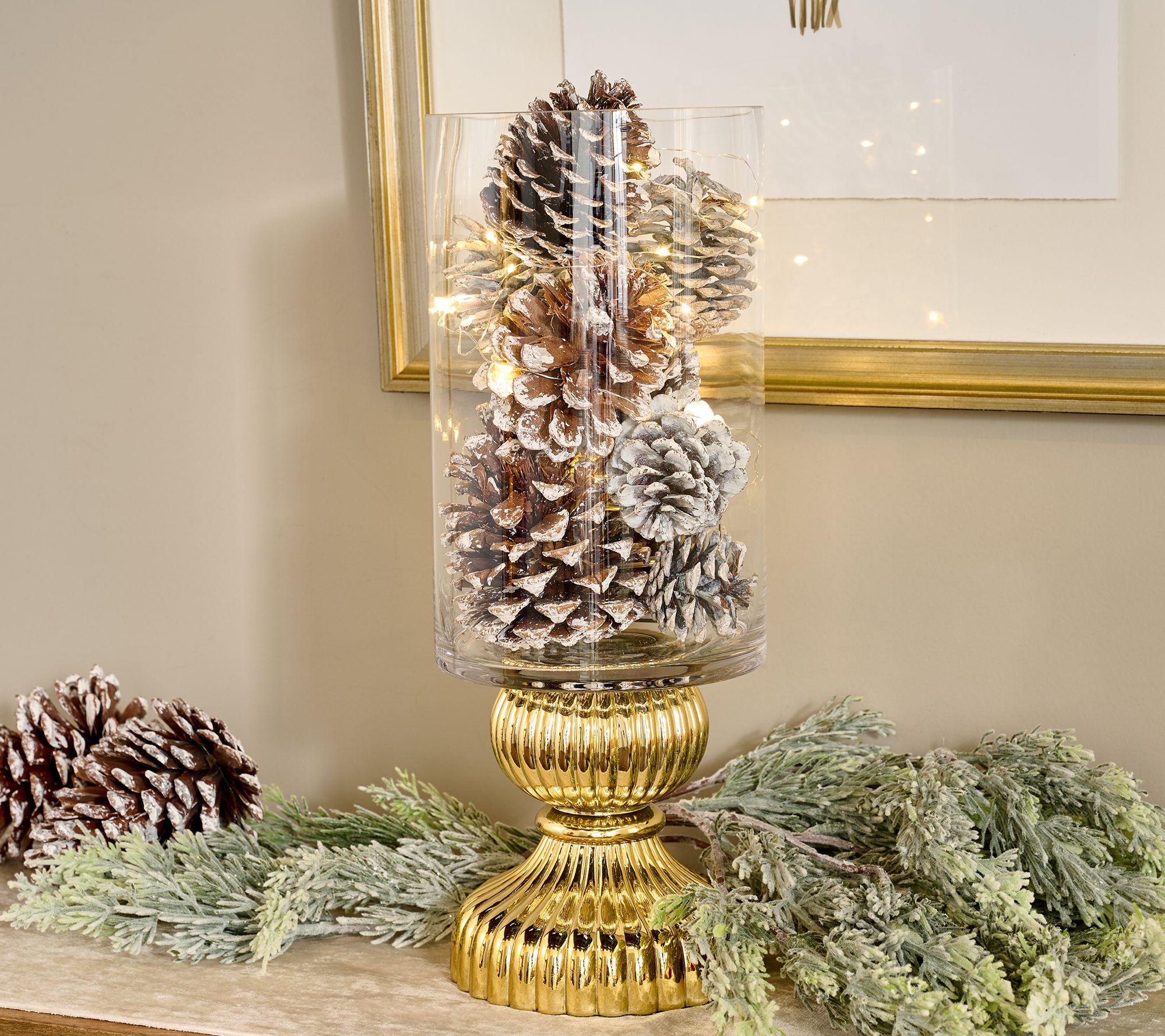 15" Illuminated Glass Hurricane with Fluted Pedestal by Valerie