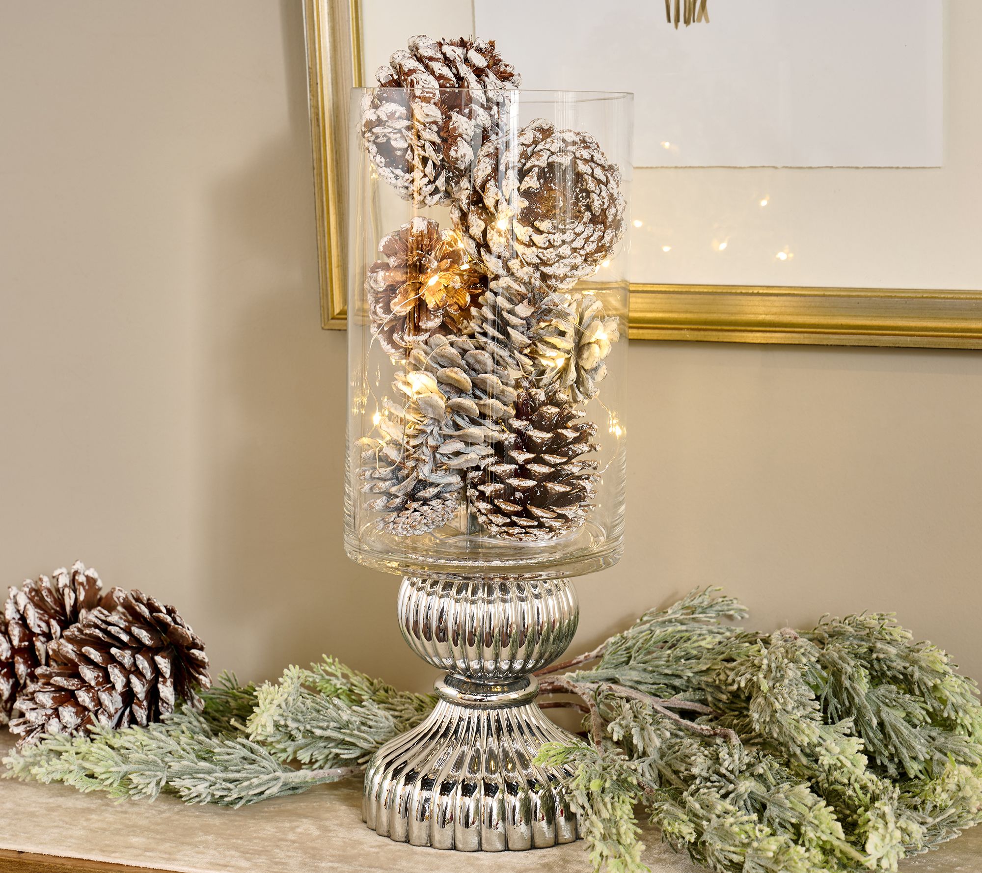 15" Illuminated Glass Hurricane with Fluted Pedestal by Valerie
