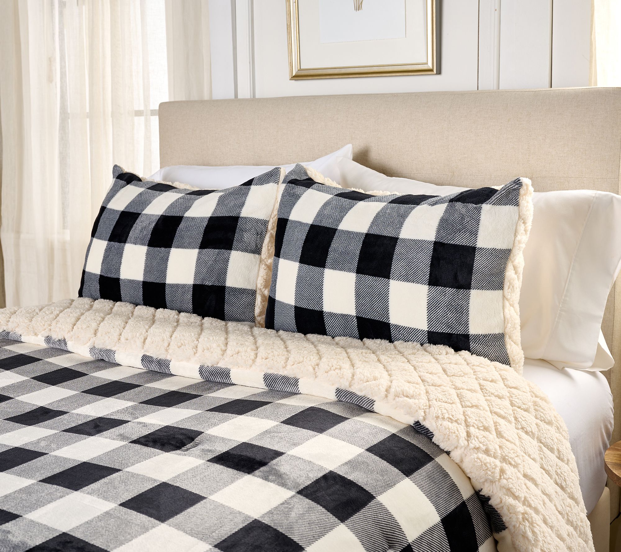 Home Reflections Plush rev Sherpa Comforter-Queen