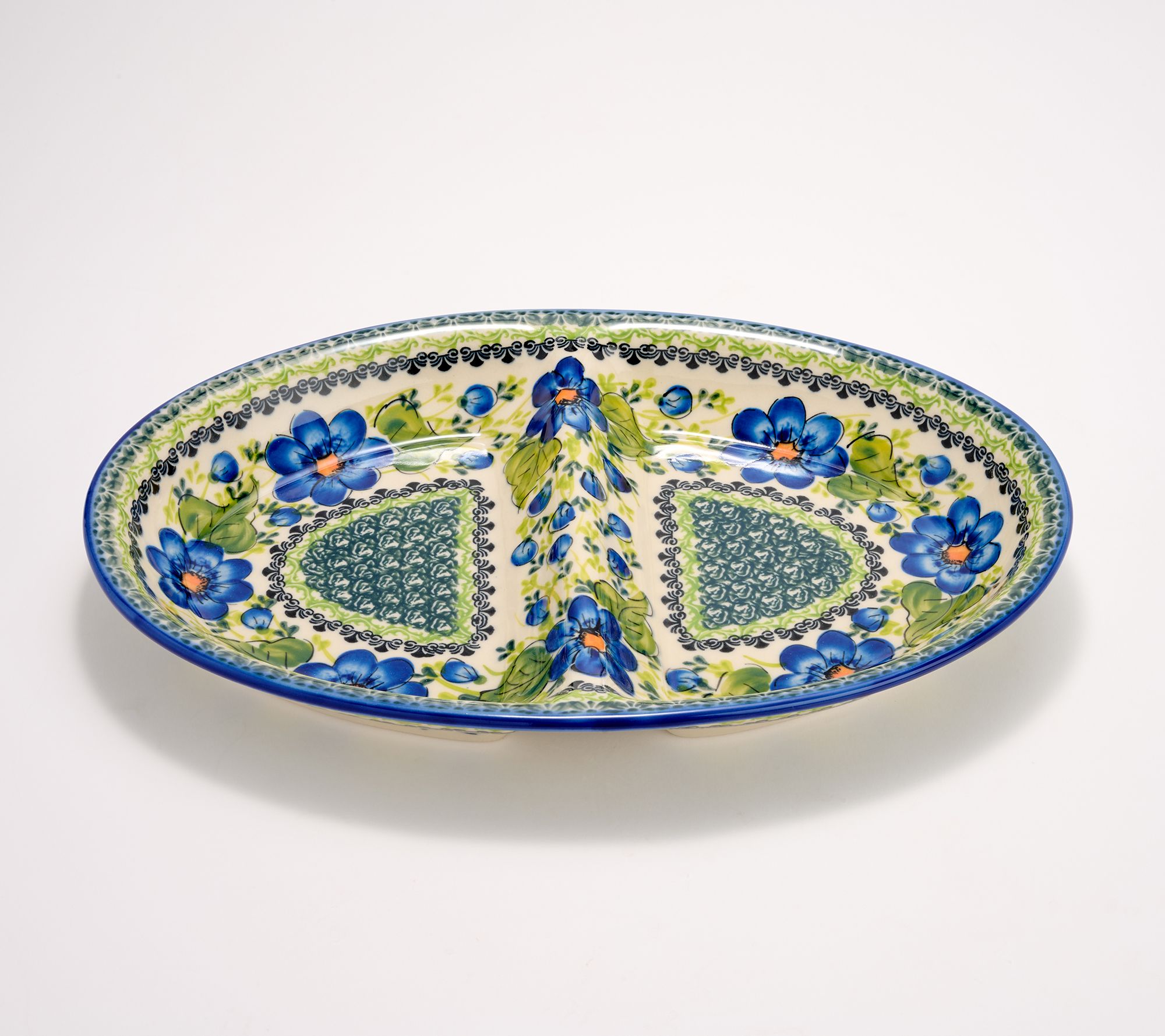 Lidia's Polish Pottery Hand Painted Divided Oval Platter