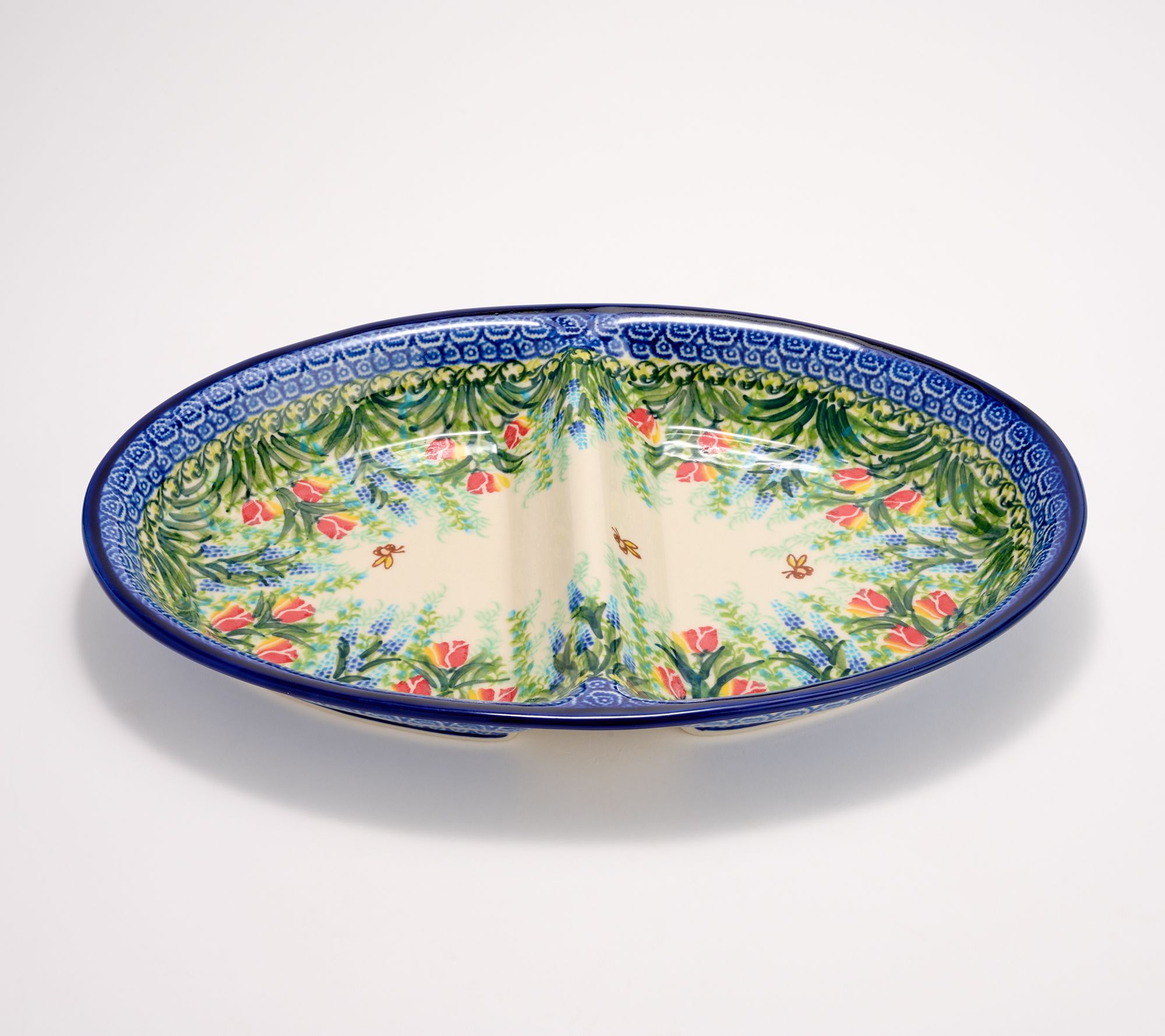 Lidia's Polish Pottery Hand Painted Divided Oval Platter