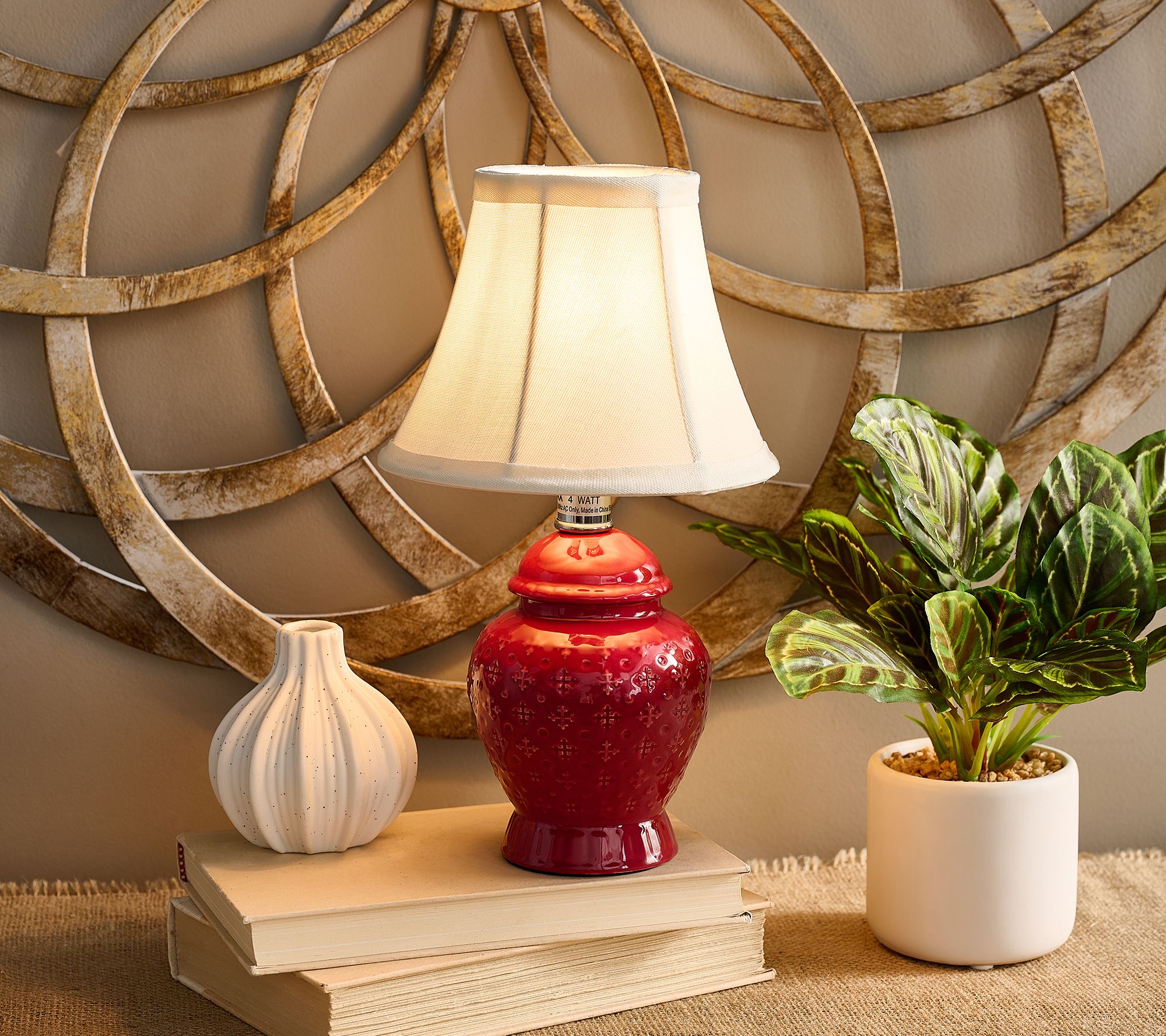 "As Is" Embossed Ceramic Urn Plug-In Accent Lamp - Valerie