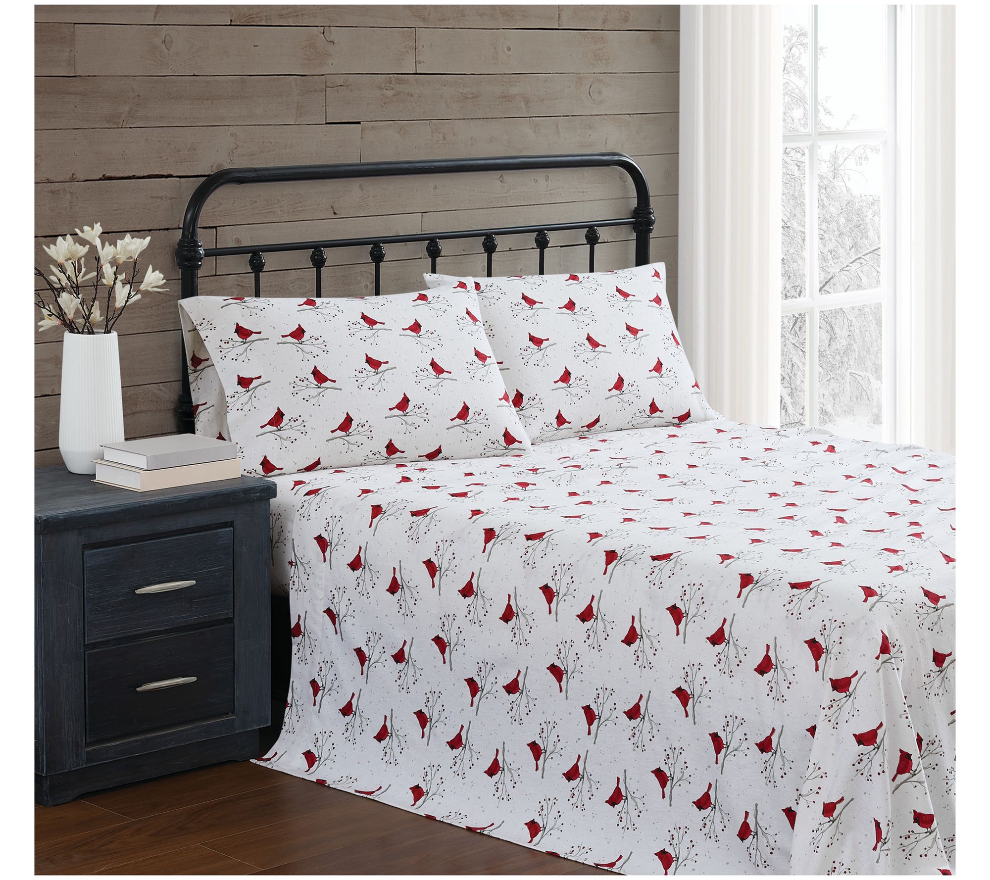 Truly Soft Cardinals Full Flannel Sheet Set