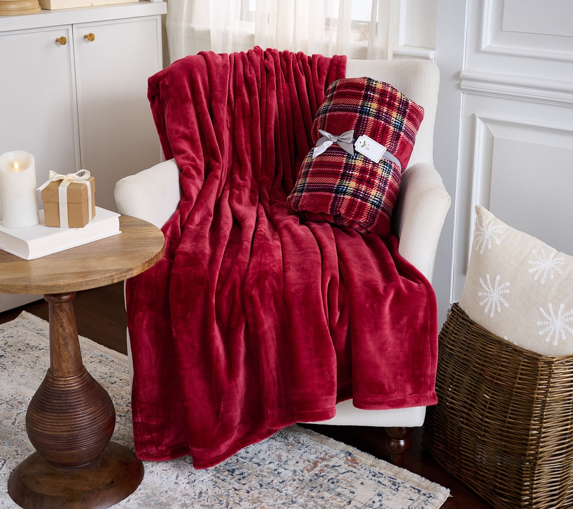 "As Is" Kringle Express Set of 2 Plush 60x70 Holiday Plaid Throws