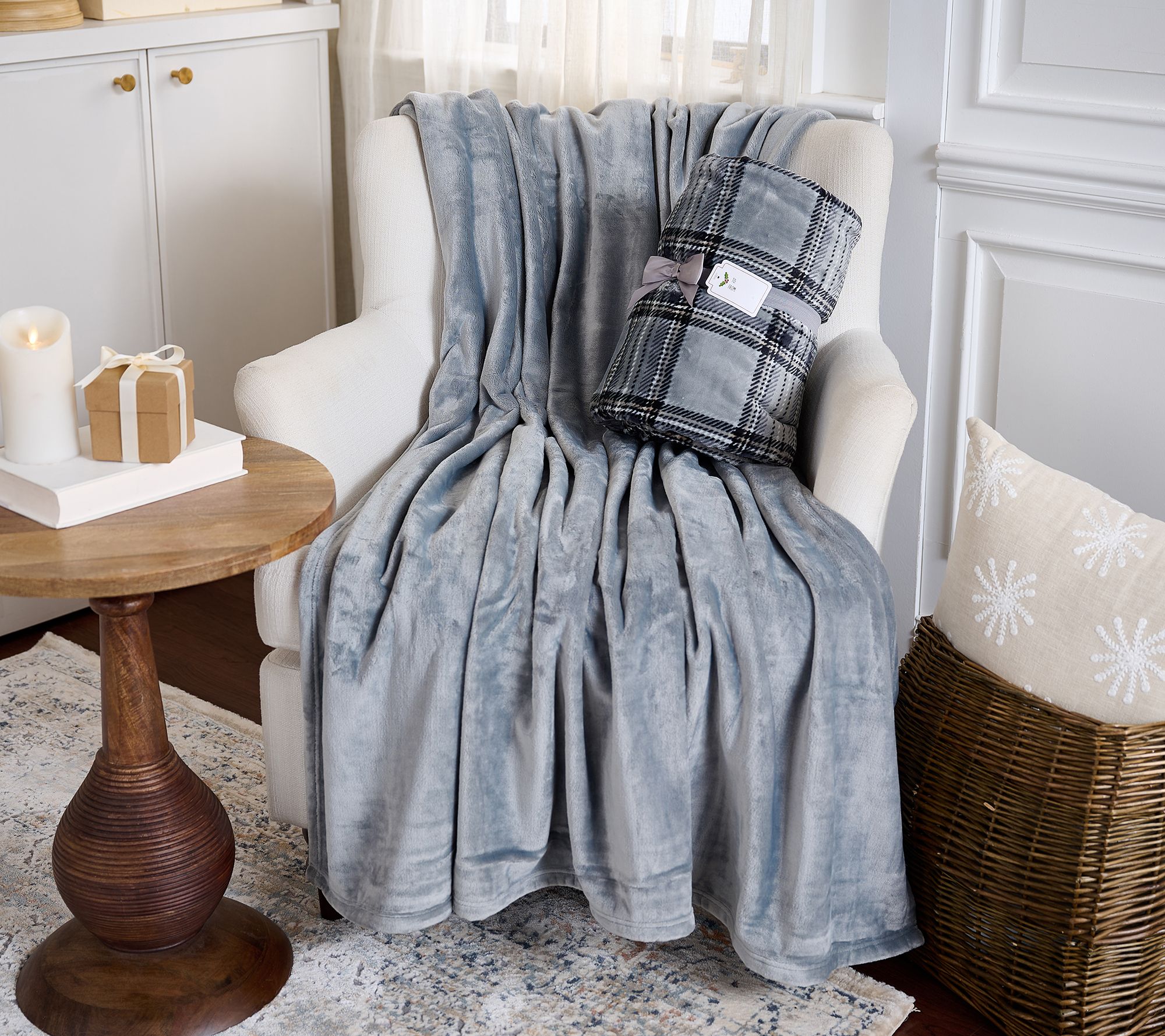 "As Is" Kringle Express Set of 2 Plush 60x70 Holiday Plaid Throws