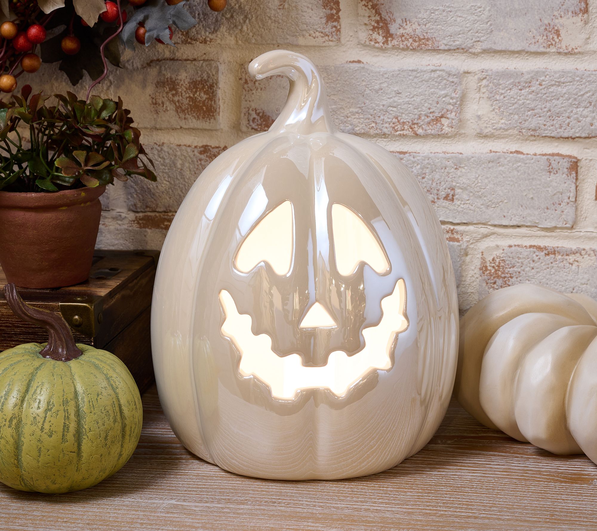 12" Illuminated Ceramic Jack-O- Lantern by Valerie