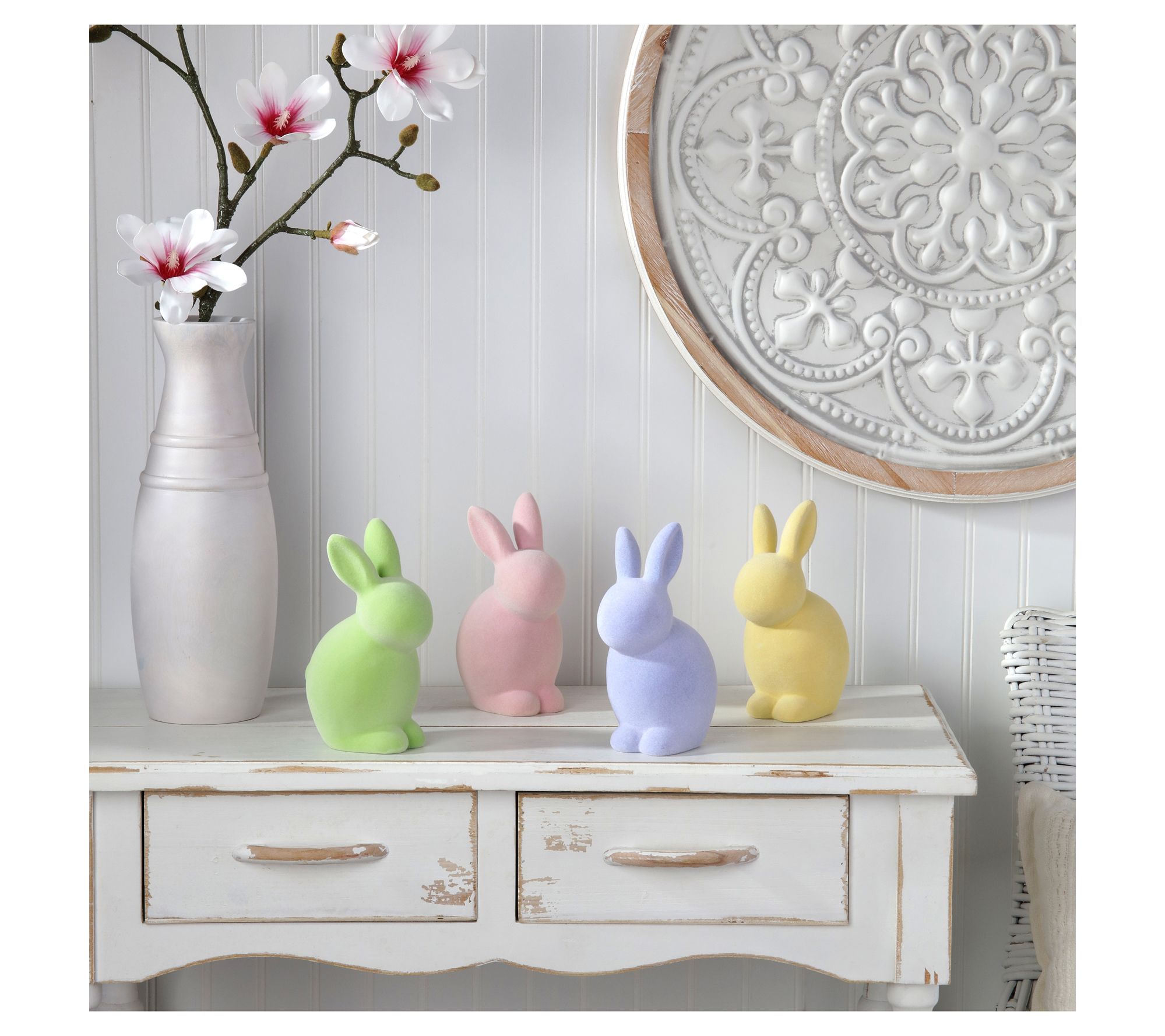7.5" Flocked Sitting Bunny Set of 4 by Valerie