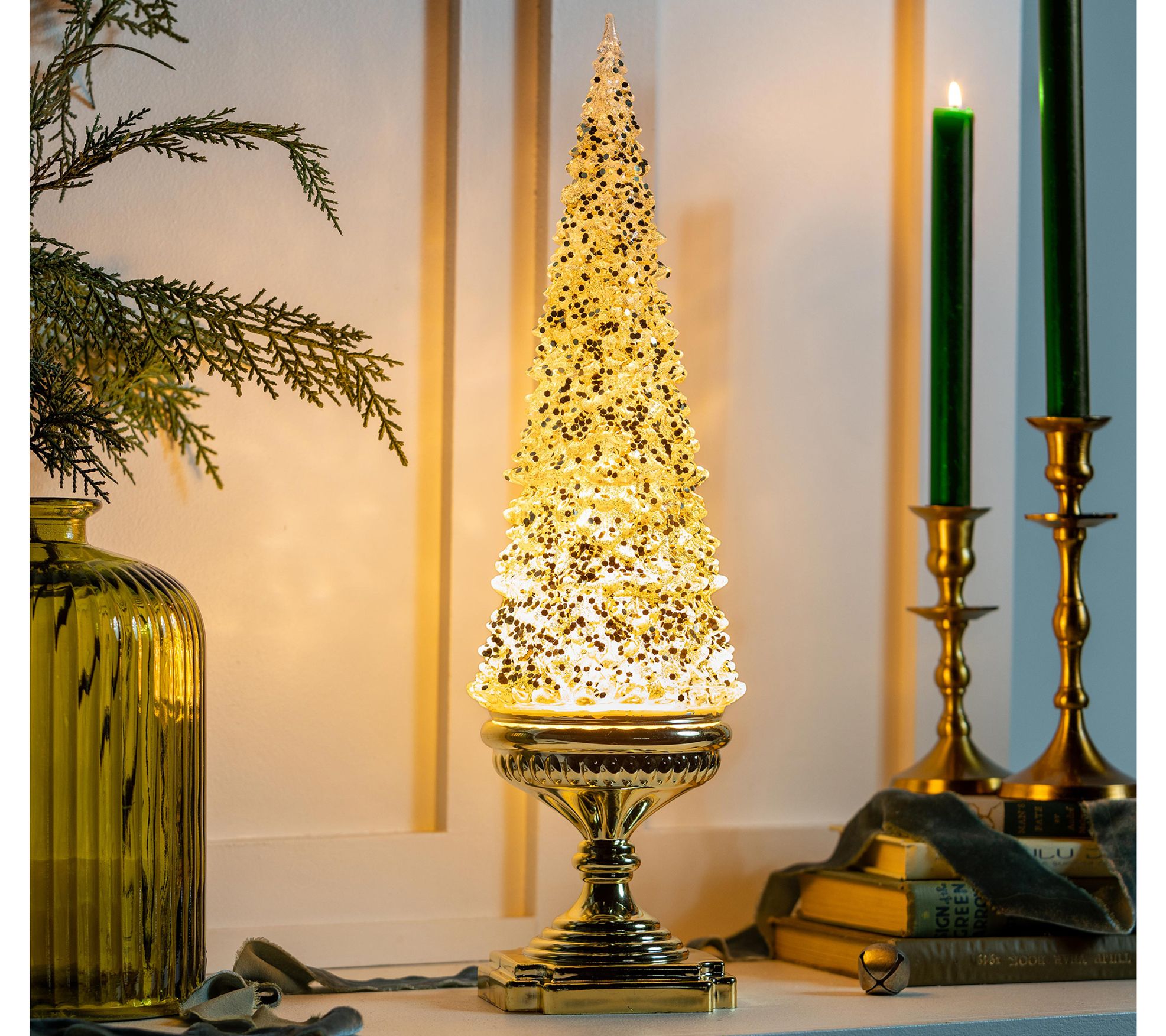 Evergreen 18.5"H LED Spinning Glitter Tree Table Decor