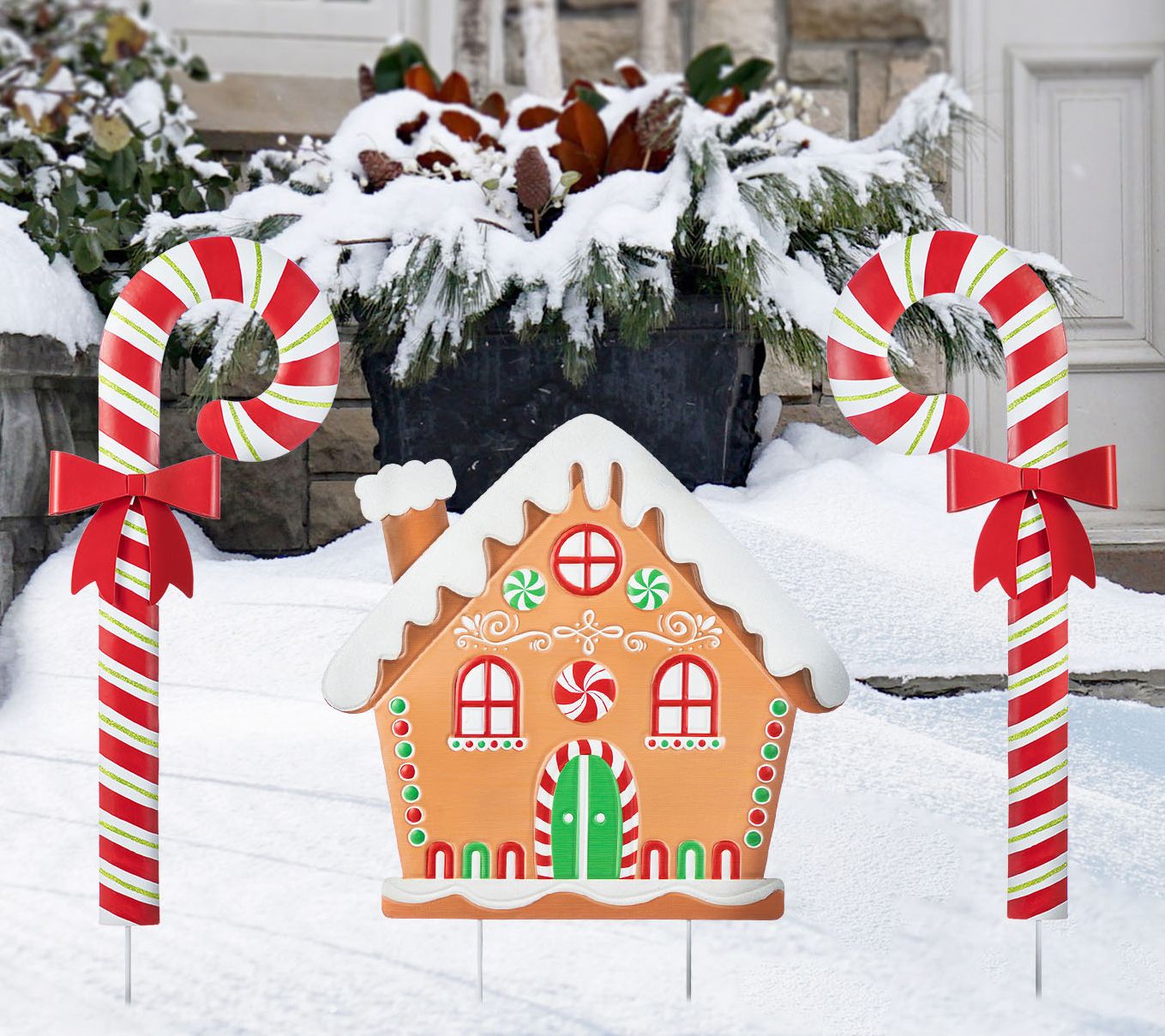 Glitzhome Christmas Gingerbread & Candy Cane Garden Stakes S/3