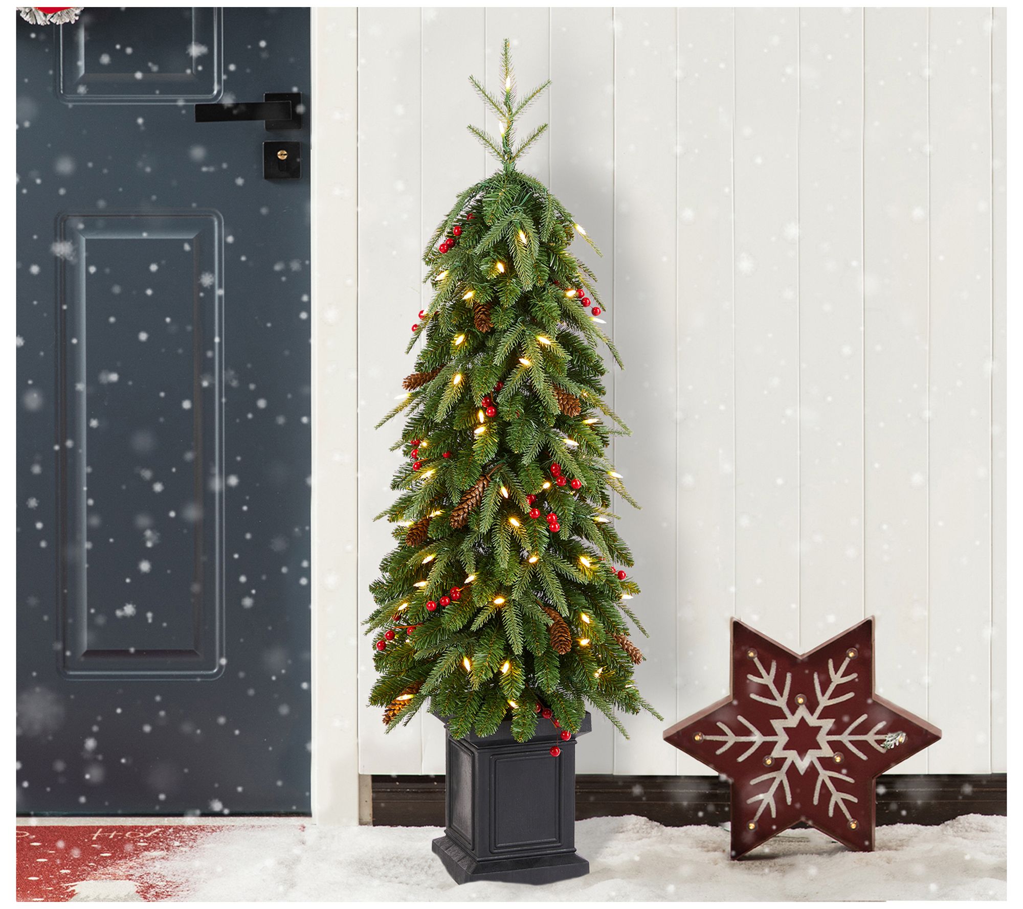 Glitzhome 4' LED Pre-Lit Green Artificial Christmas Porch Tree