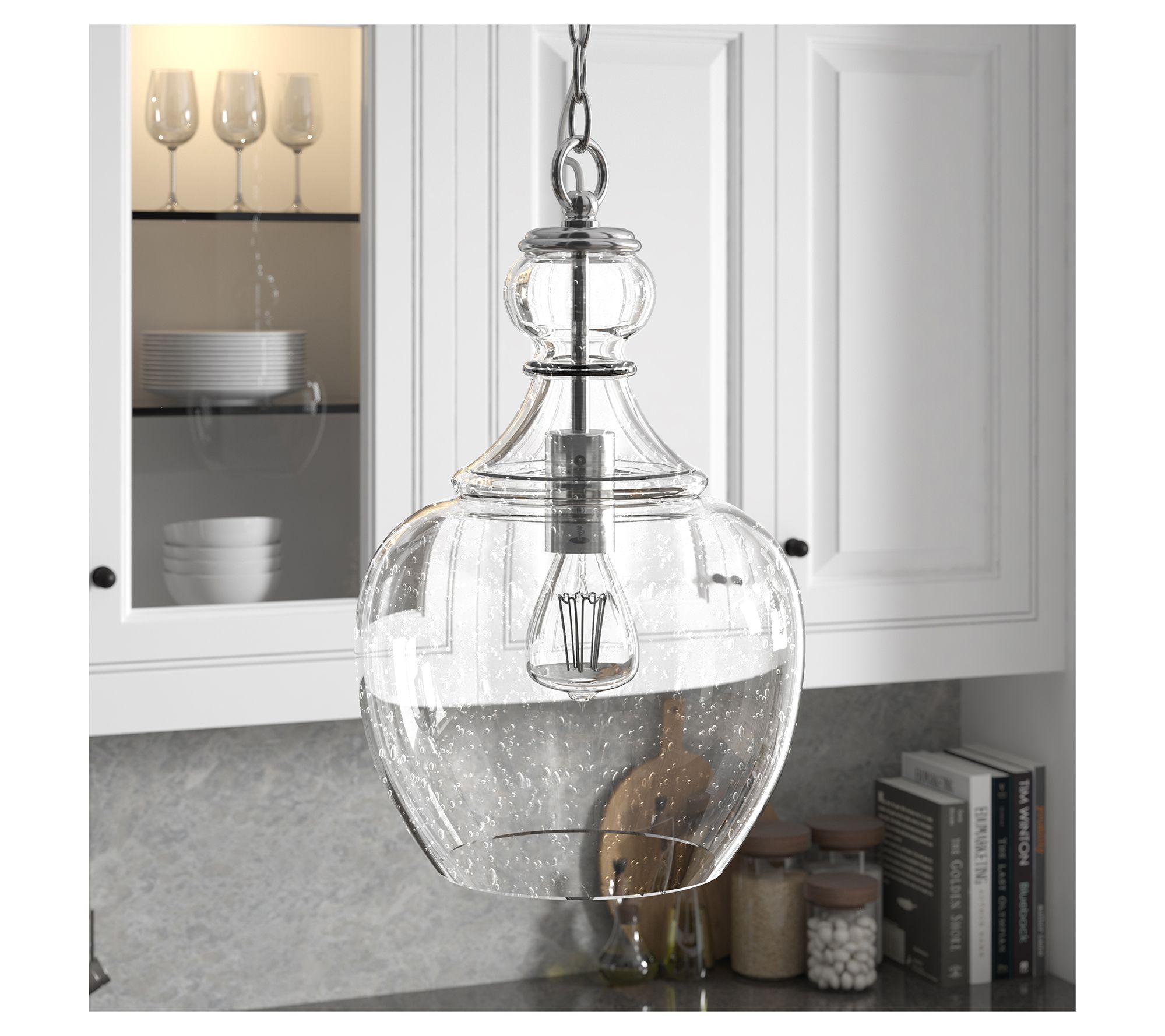 Hudson&Canal Verona 11" Wide Pendant with Seeded Glass Shade