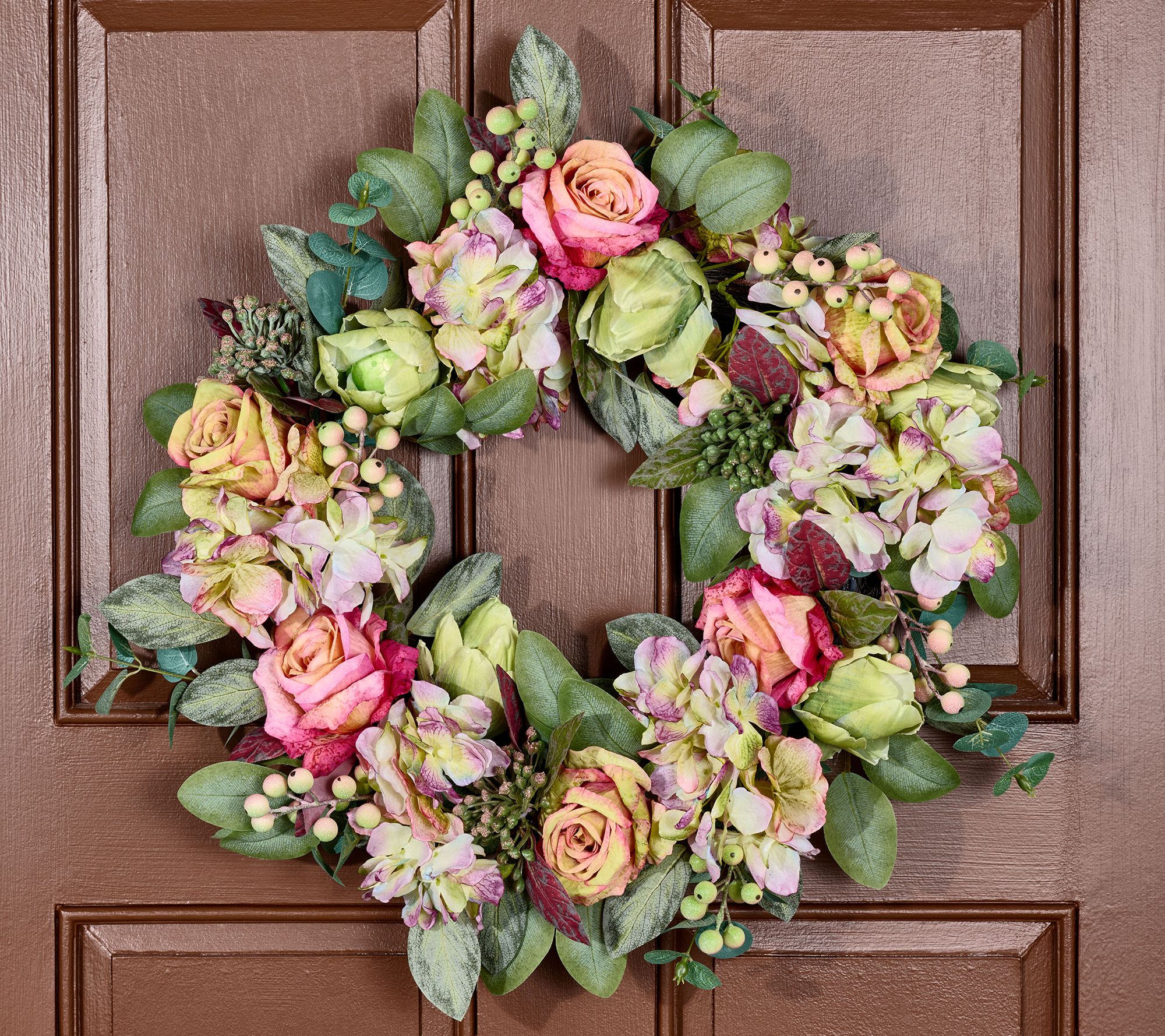 24" Watercolor Rose, Hydrangea and Artichoke Wreath by Valerie
