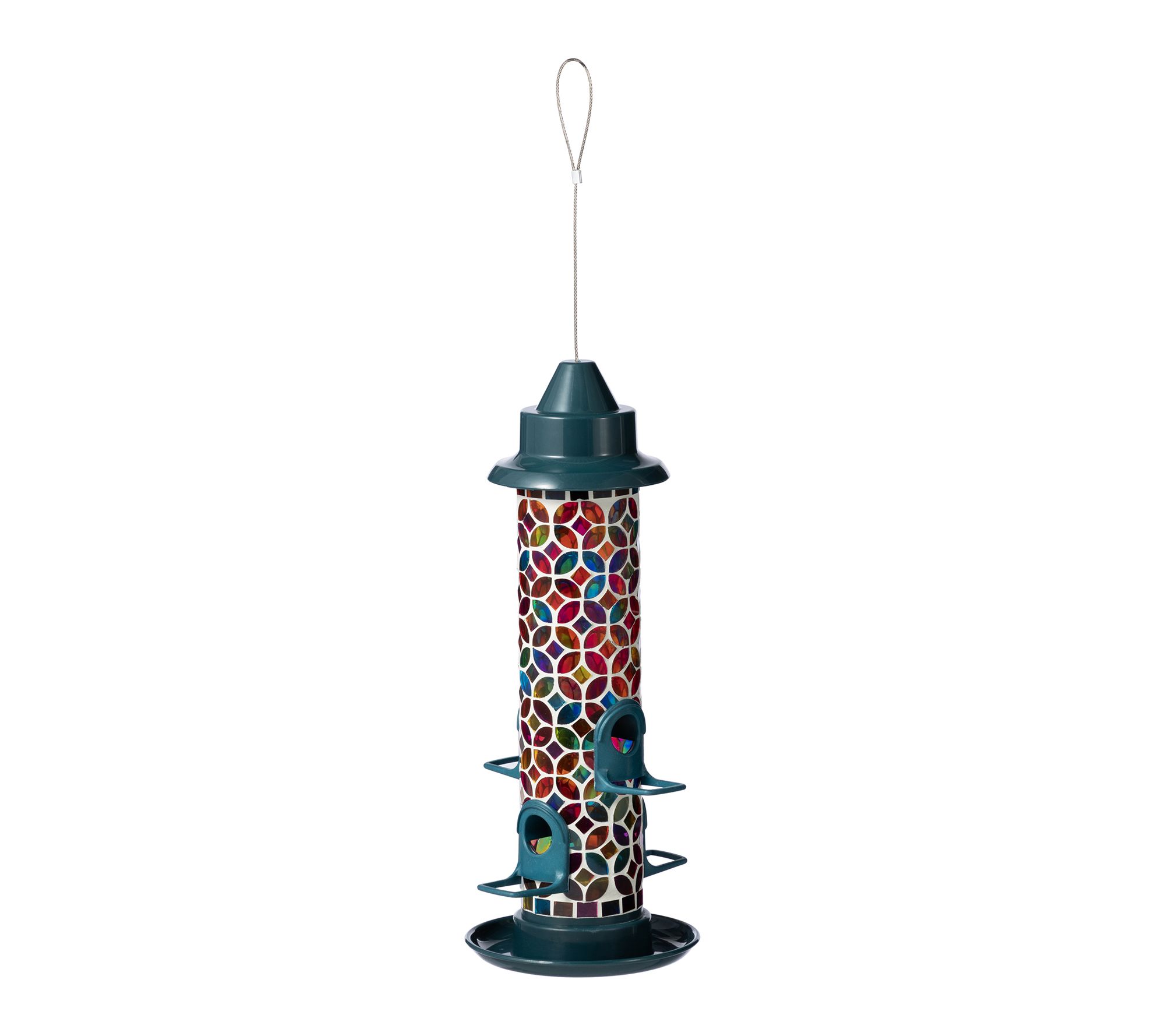 Glitzhome 20''H Glass Hanging Multi-Color Mosaic Birdfeeder