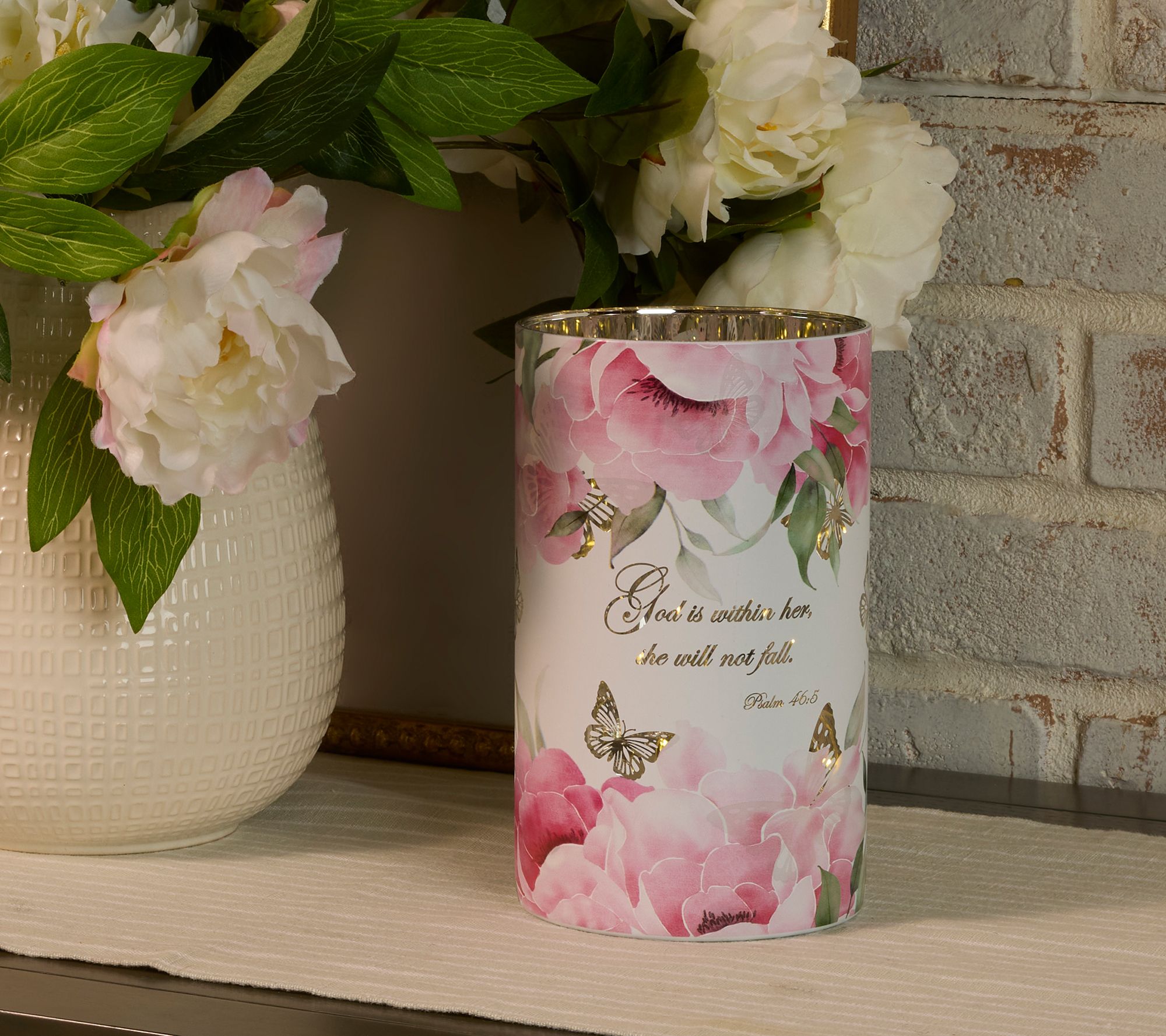 "As Is" 8" Illuminated Prayer Garden Glass Hurricane by Valerie