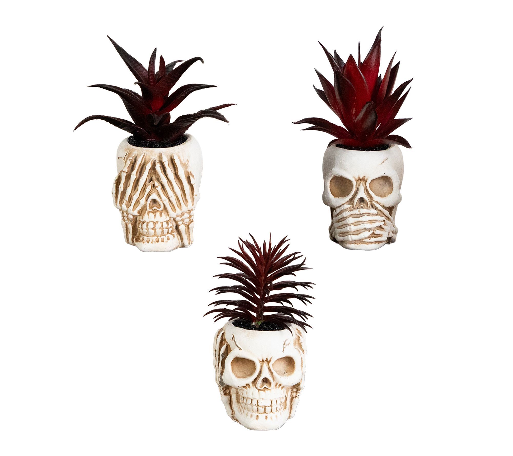 6-in See No Evil Skull Decor - Set of 3 by Nearly Natural