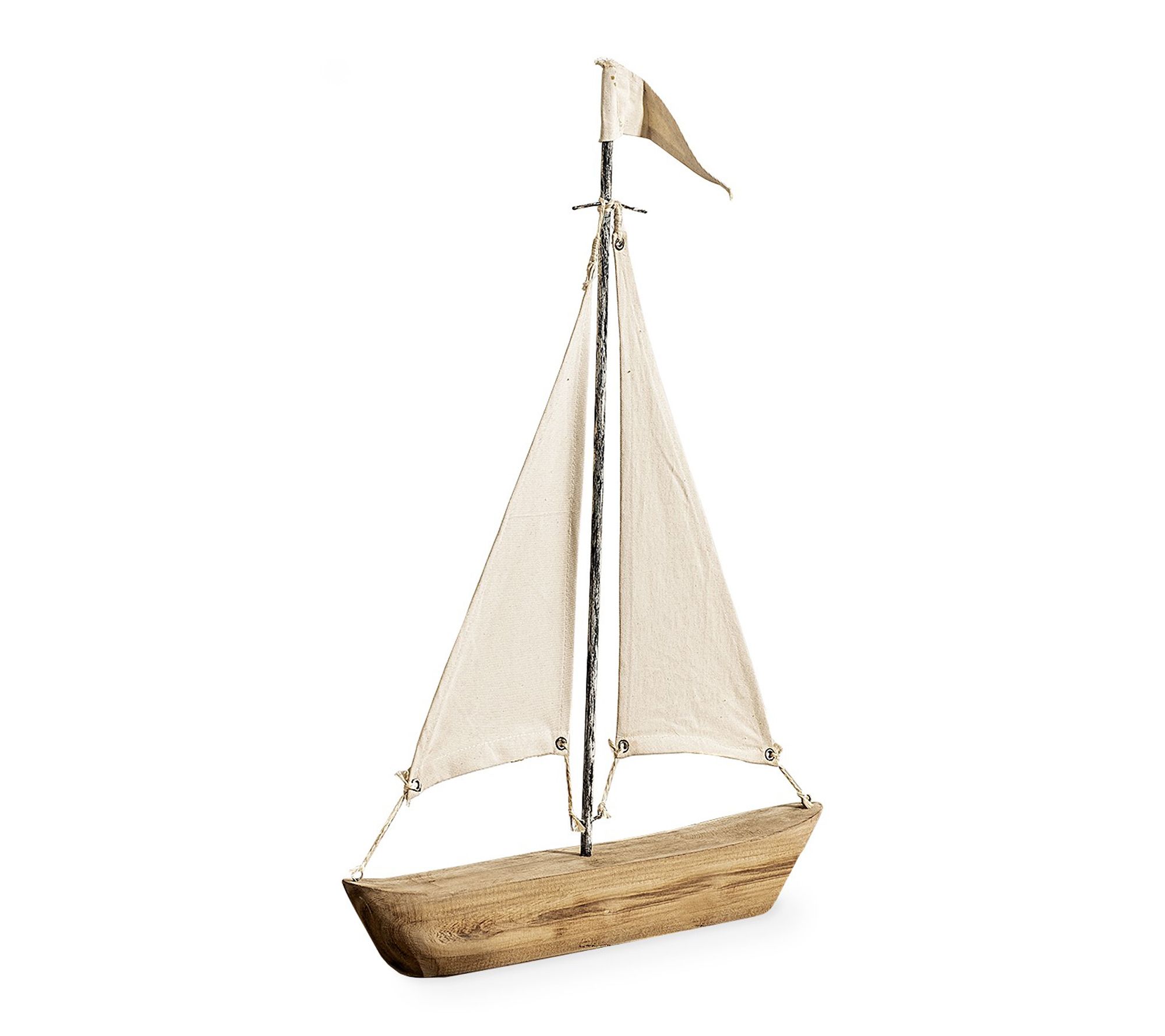 HomeRoots 21" Brown Wood Metal Fabric Sailboat