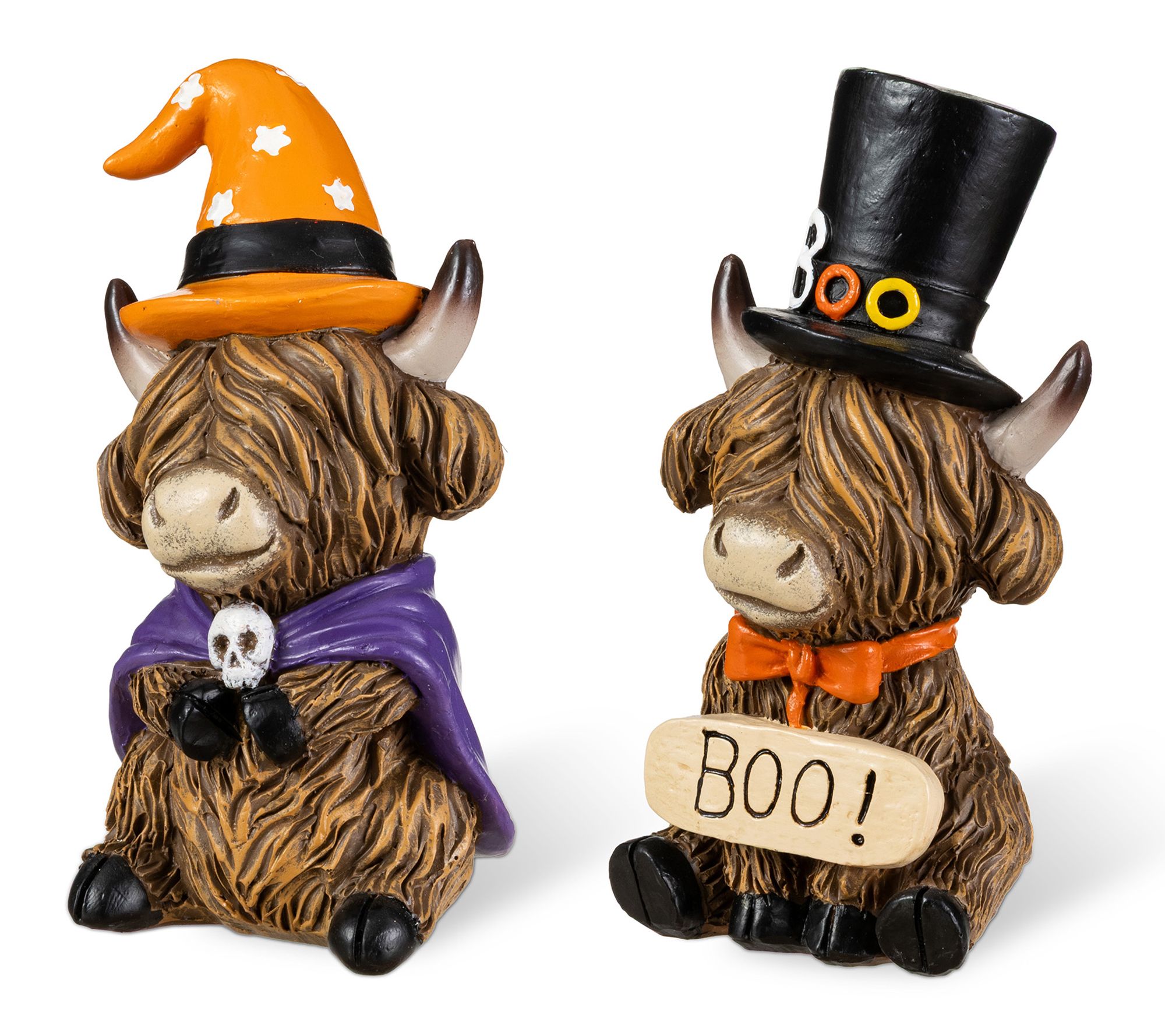 Glitzhome S/2 Halloween Resin Highland Cow Table Decor