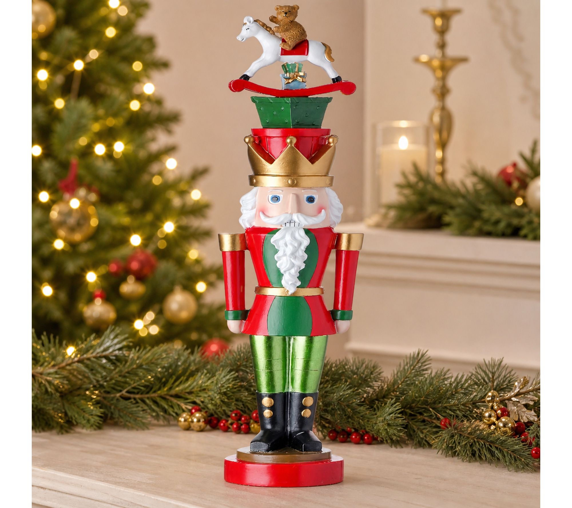 RC Home Decor -20" Nutcracker w/Rocking Horse & Teddy Bear