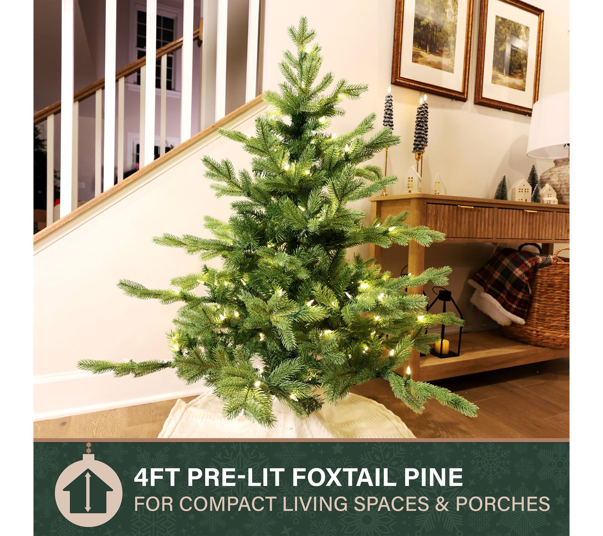 Fraser Hill Farm 4-Ft. Pine Pre-Lit Artificial Christmas Tree | QVC