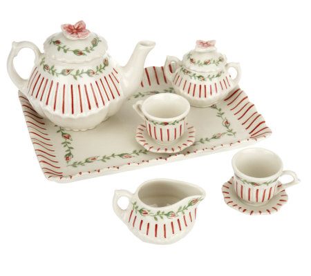 Handpainted Porcelain Tea Set with Rosebuds by Valerie - QVC.com