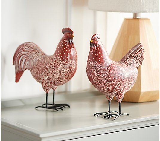 Set of 2 Rooster and Hen Figures by Valerie