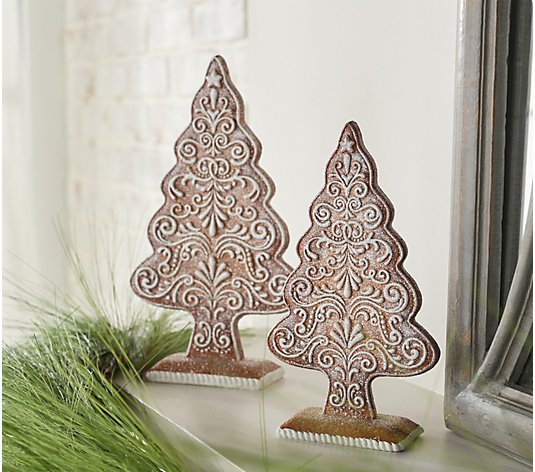 Set of 2 Slim Gingerbread Lace Trees by Valerie