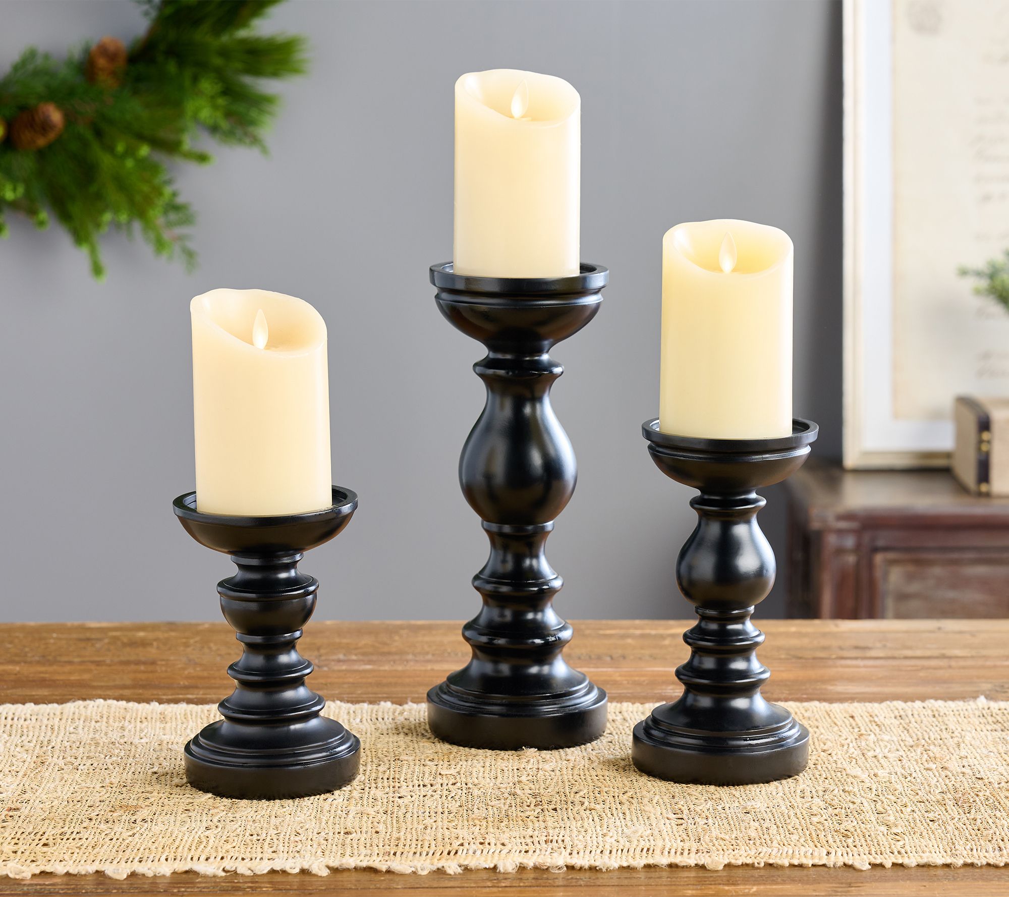 "As Is" Set of 3 Wood-like Pedestal Candle Holders by Valerie