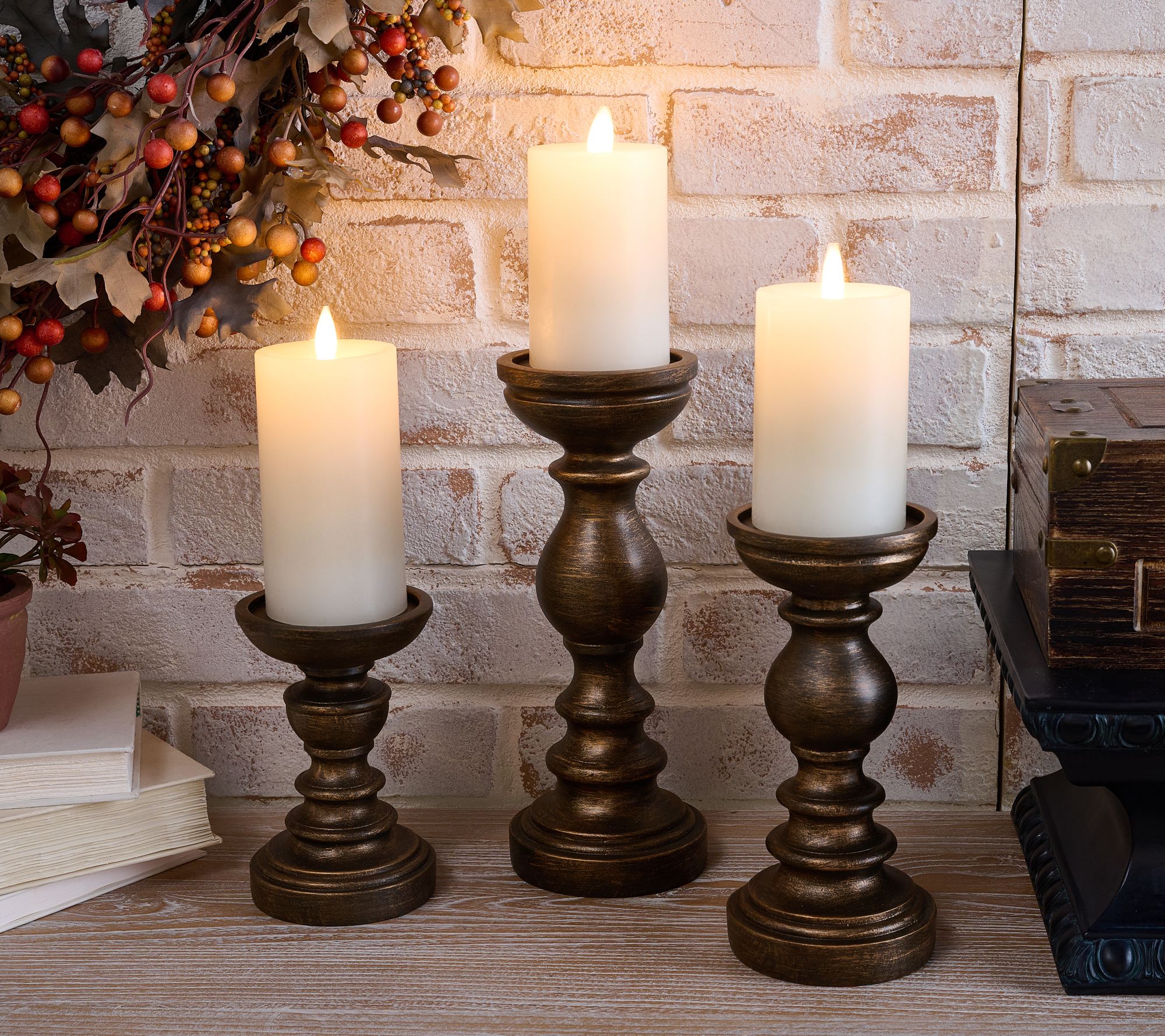 "As Is" Set of 3 Wood-like Pedestal Candle Holders by Valerie