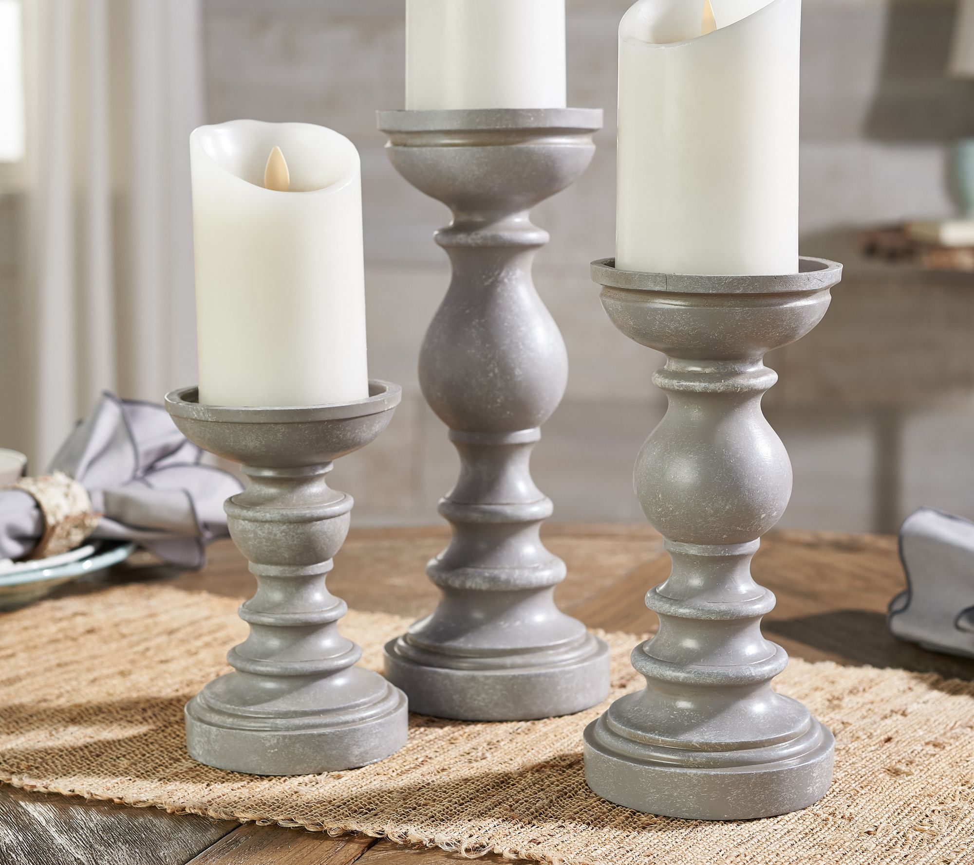 "As Is" Set of 3 Wood-like Pedestal Candle Holders by Valerie