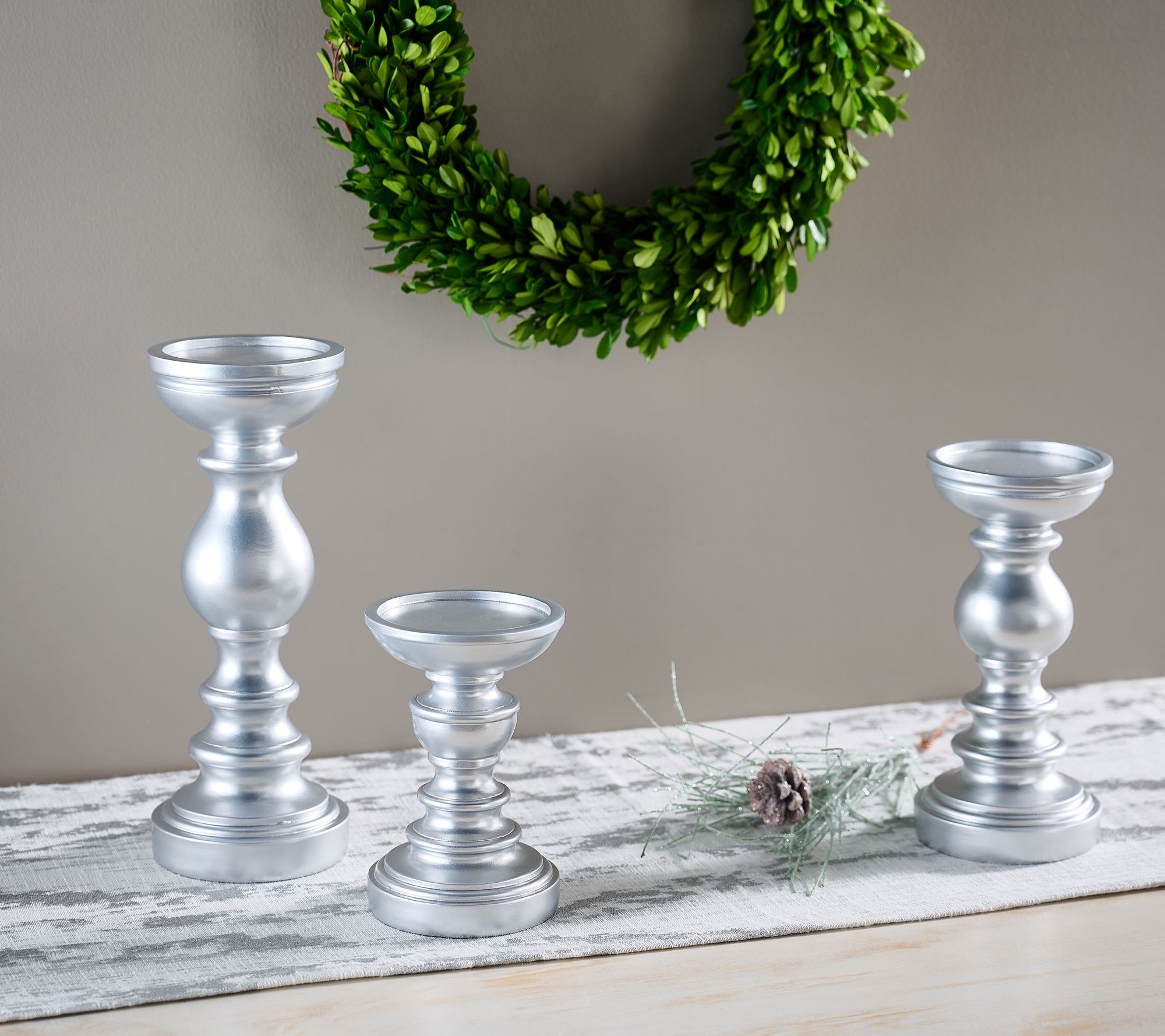 "As Is" Set of 3 Wood-like Pedestal Candle Holders by Valerie