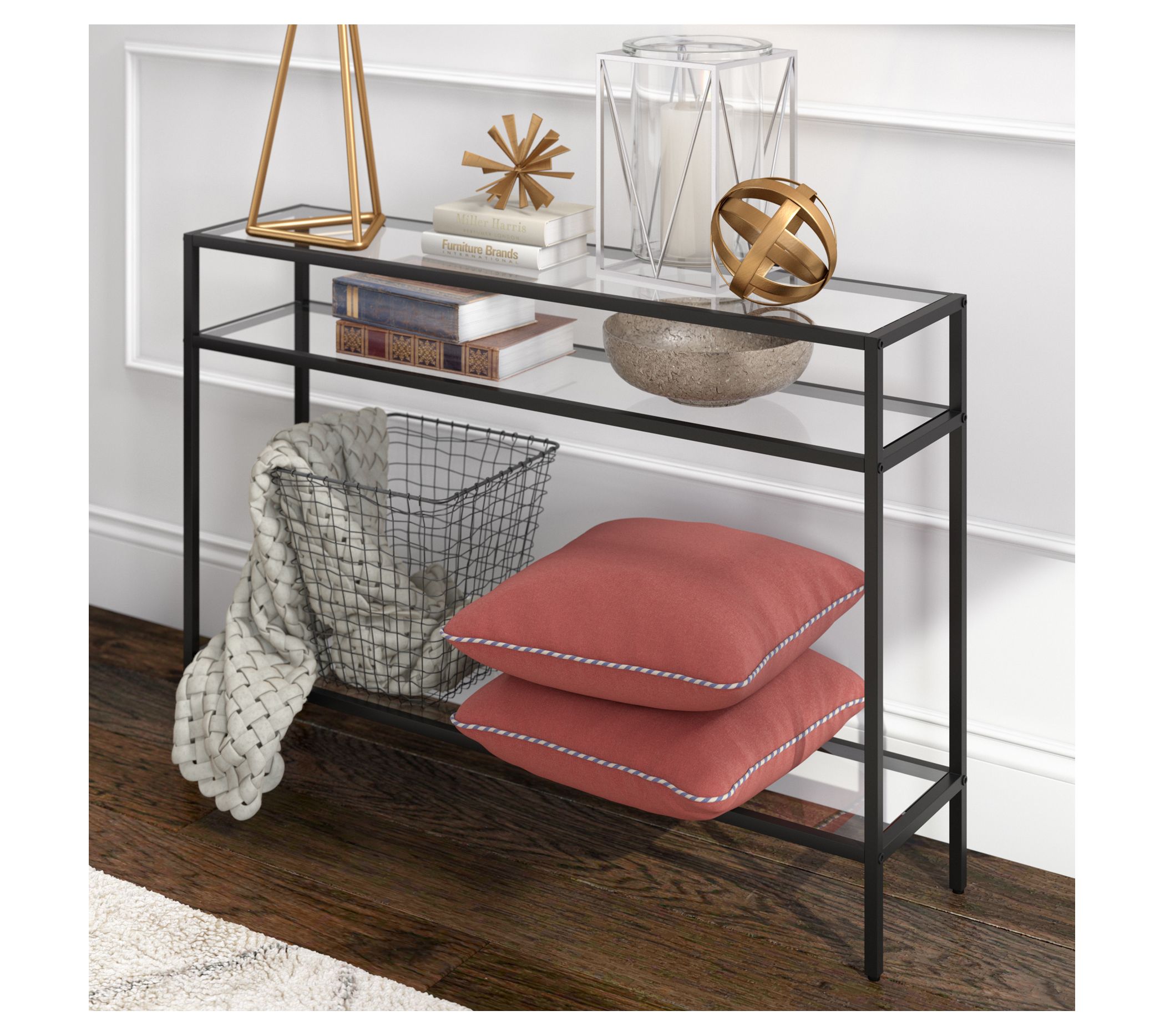 Hudson & Canal Siviline Console Table With Glass Lower Shelves