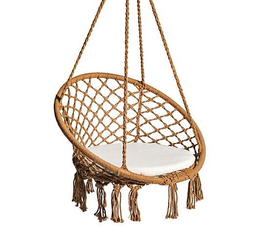 Bliss Macrame Swing Chair w/ Fringe lining andcushions