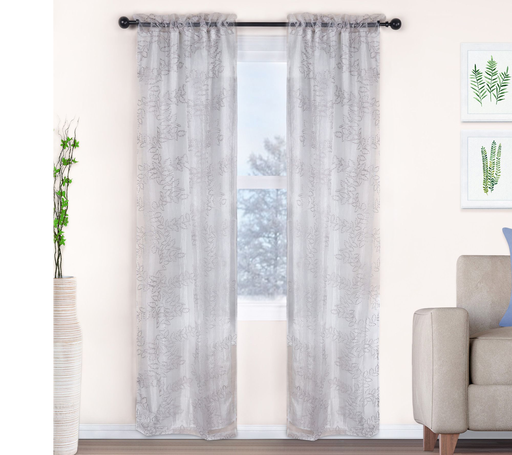 Superior Foliage Vintage Leaves Sheer Curtain Set, 26" x 63"