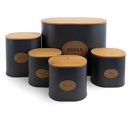 MegaChef 5-Piece Canister Set in Gray with Bamboo Lids