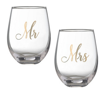Mr & Mrs Stemless Wine Glass Set - H336417