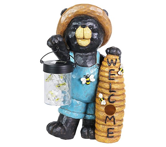 Exhart Solar Bumblebee Jar Bear Statue