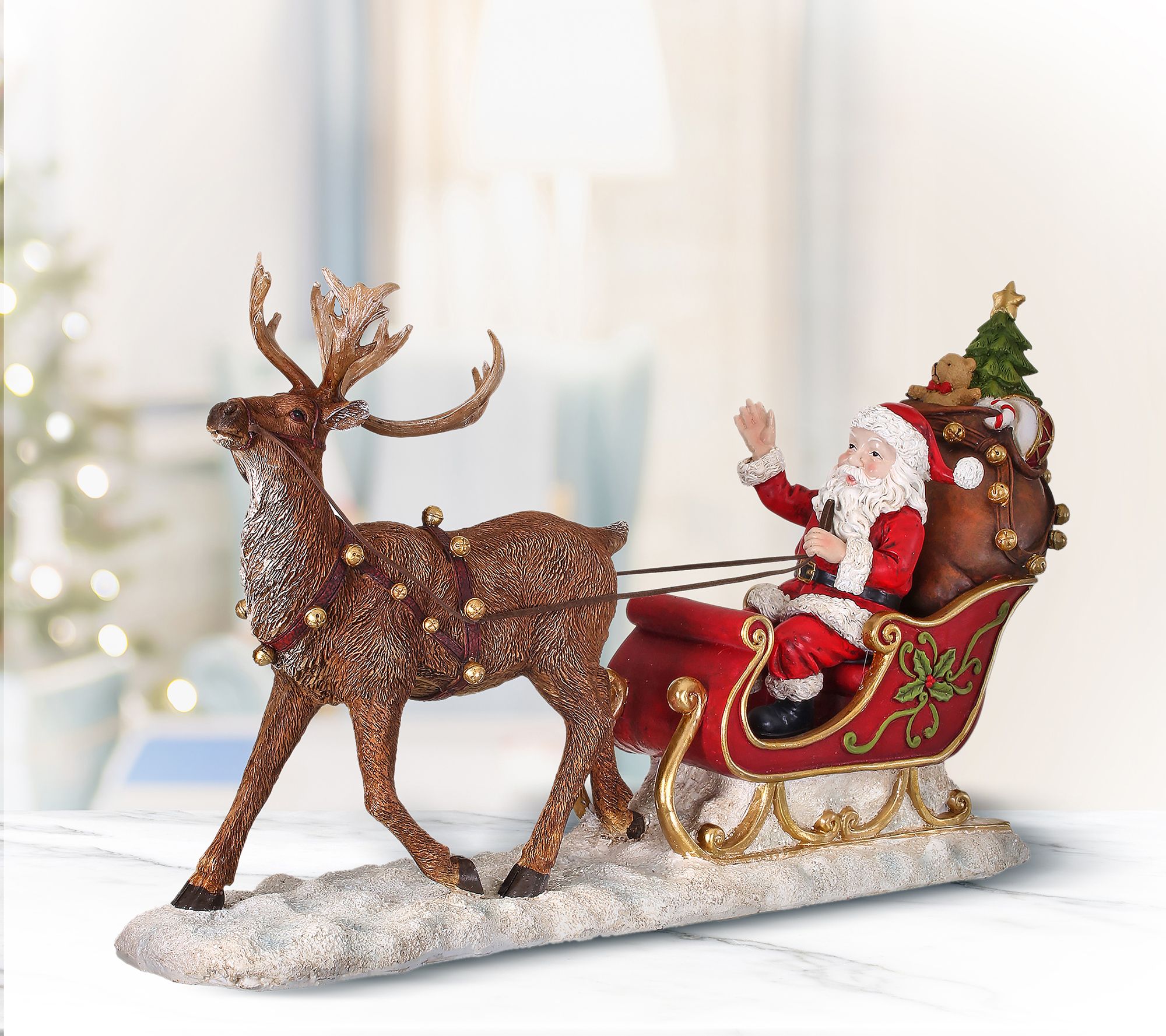 17&quot; Resin Santa In Sleigh W/Reindeer&quot; by Valerie - QVC.com