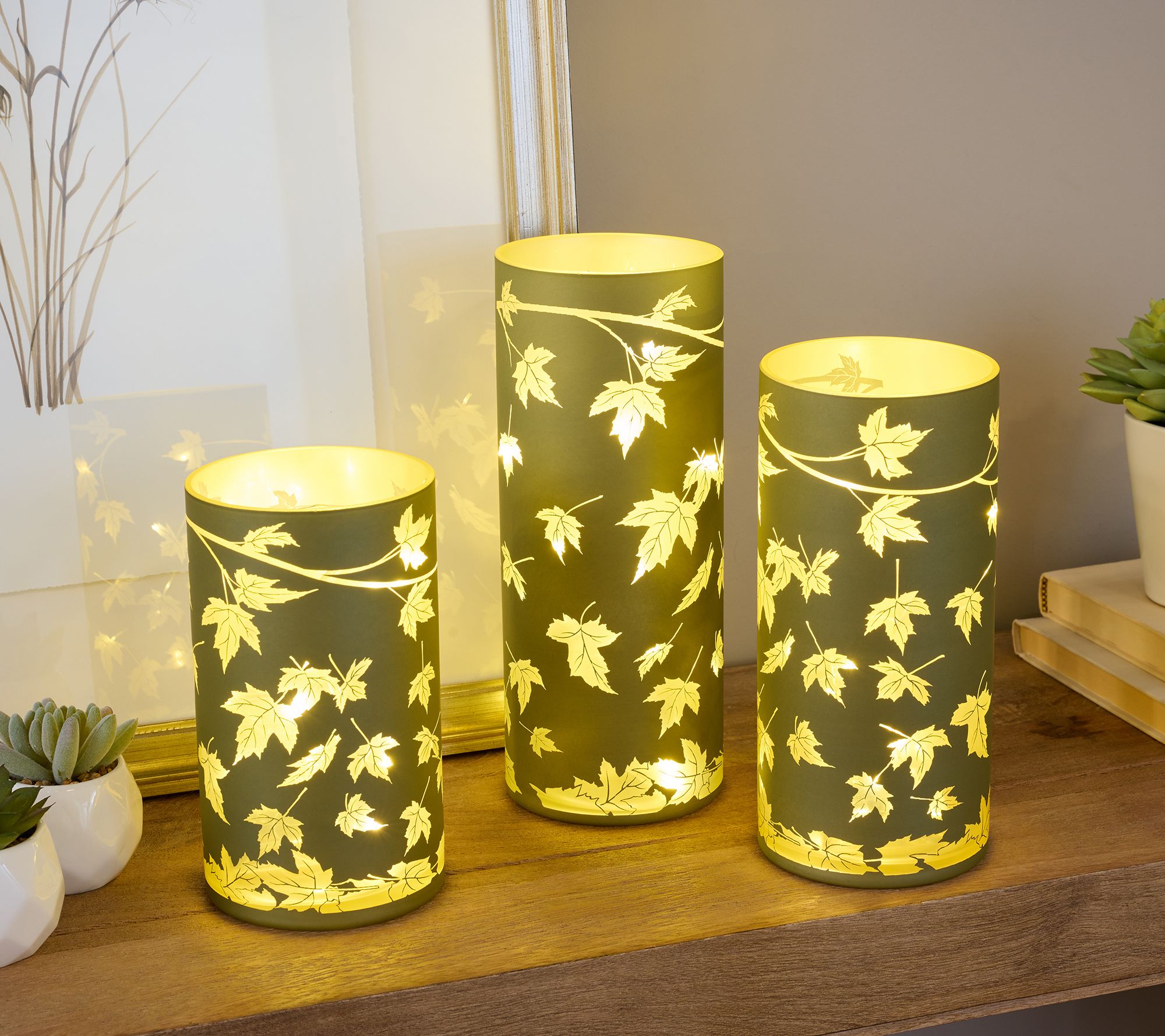 Set of 3 Illuminated Falling Leaves Hurricanes by Valerie