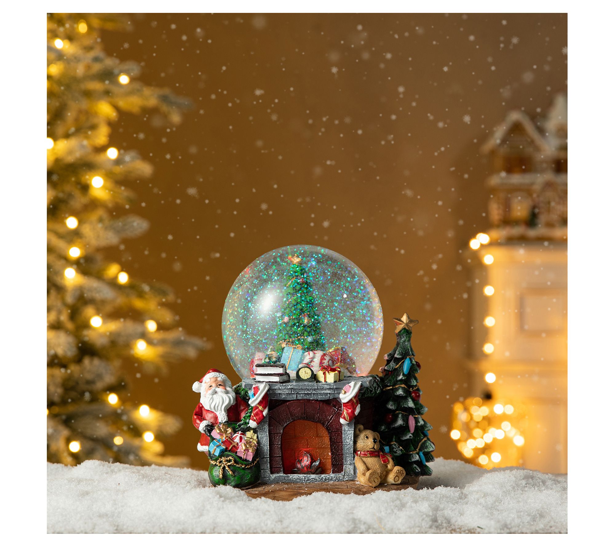 Glitzhome Lighted Musical Christmas Scene SnowGlobe