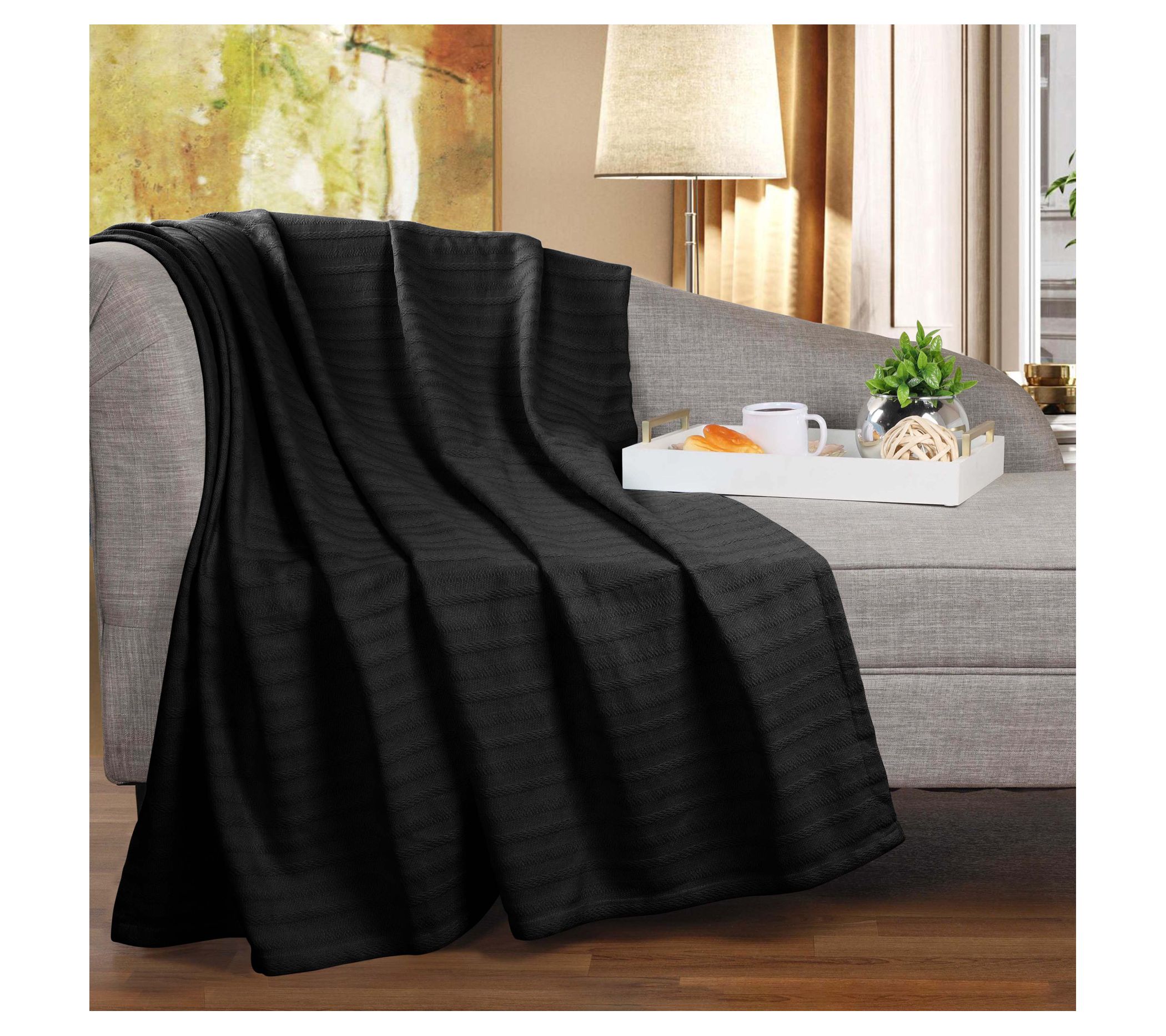 Superior Clara Cotton Textured Striped Woven Blanket, Twin