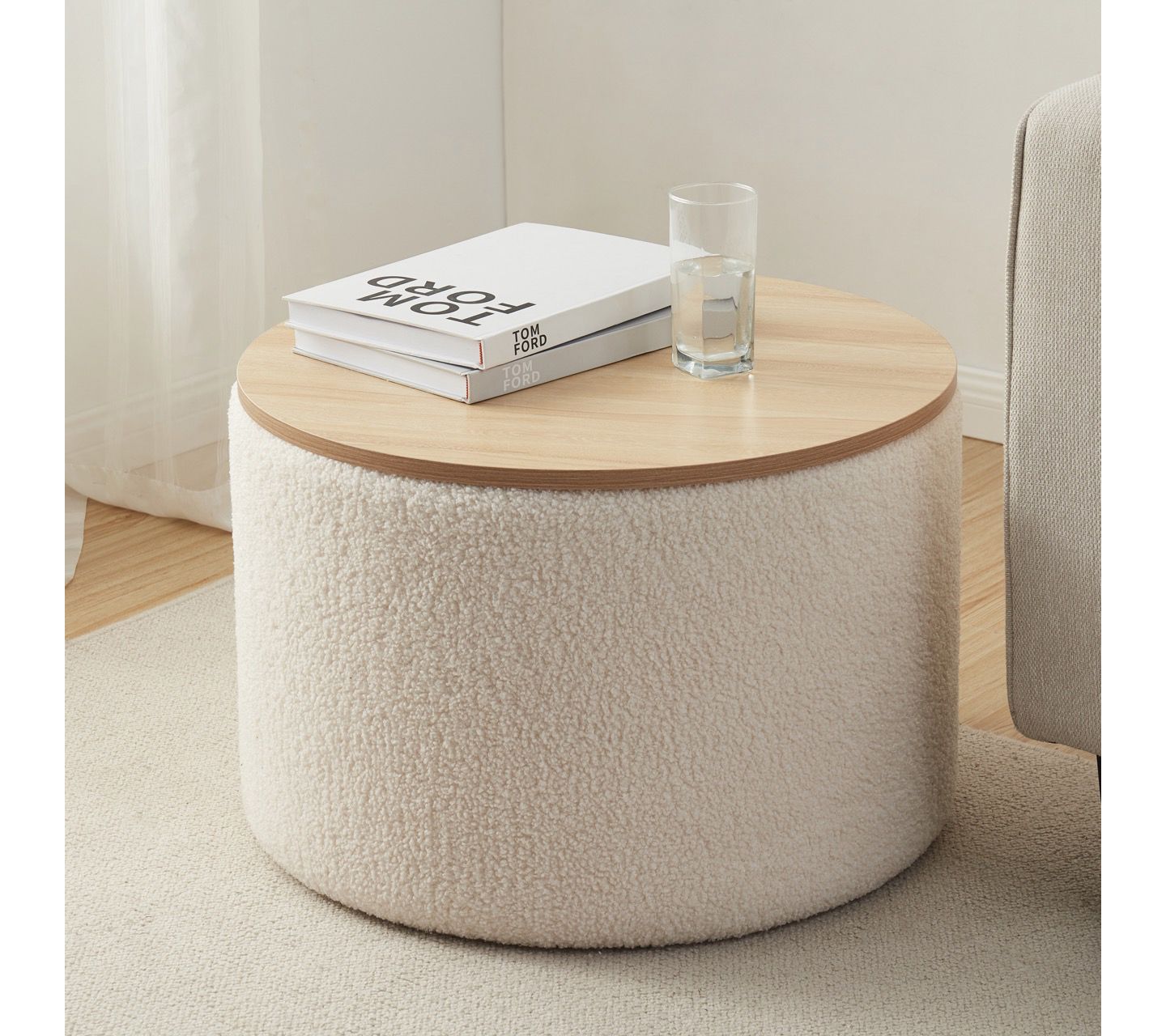 Ornavo Home Boucle Teddy Coffee Table Storage Ottoman
