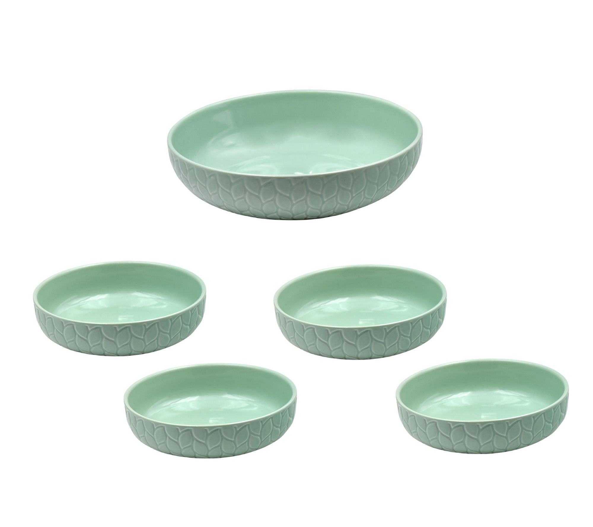 "As Is" Temp-tations Carved Willow 3.5qt Bowl & 4 Pasta Bowls