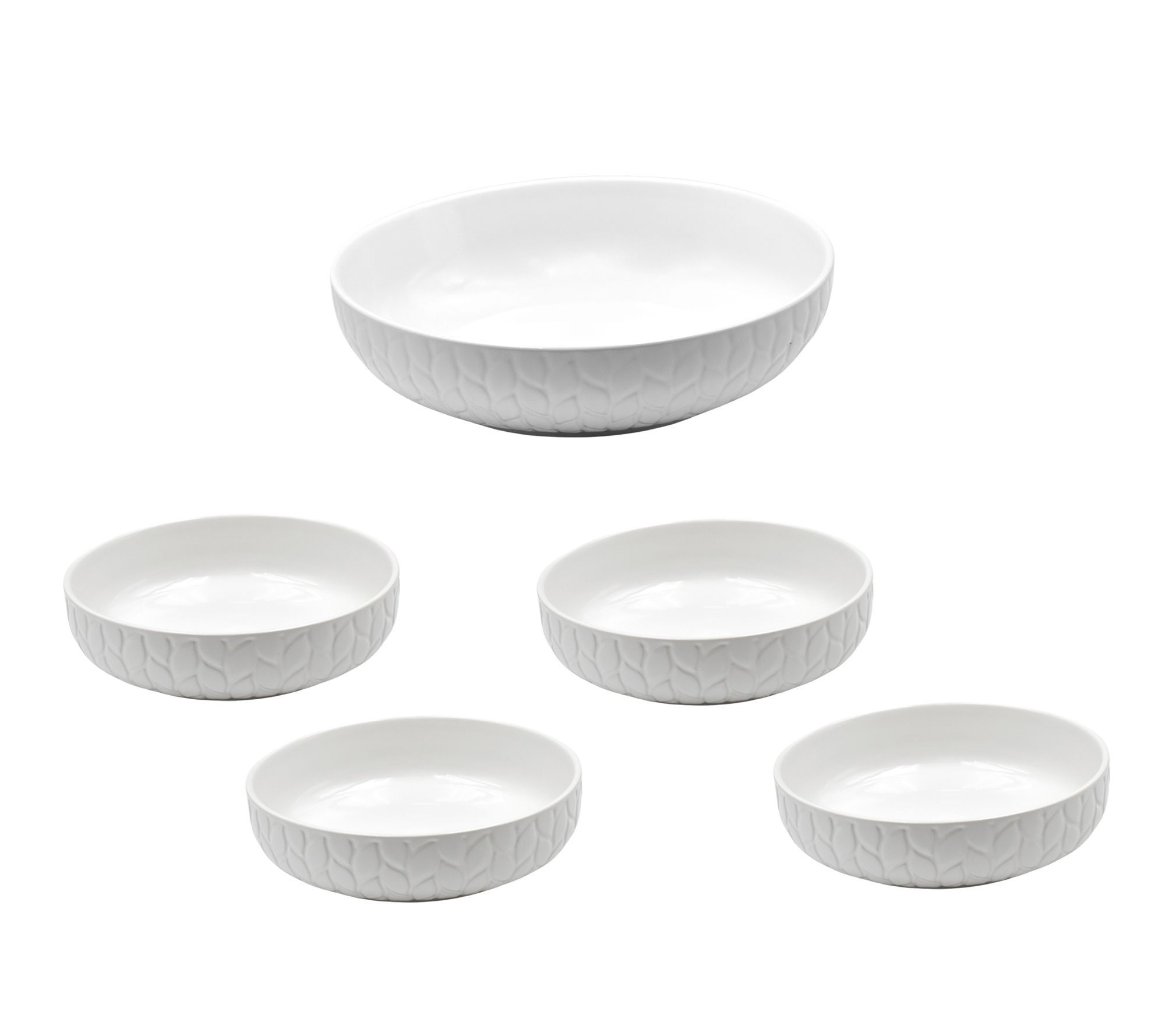 "As Is" Temp-tations Carved Willow 3.5qt Bowl & 4 Pasta Bowls