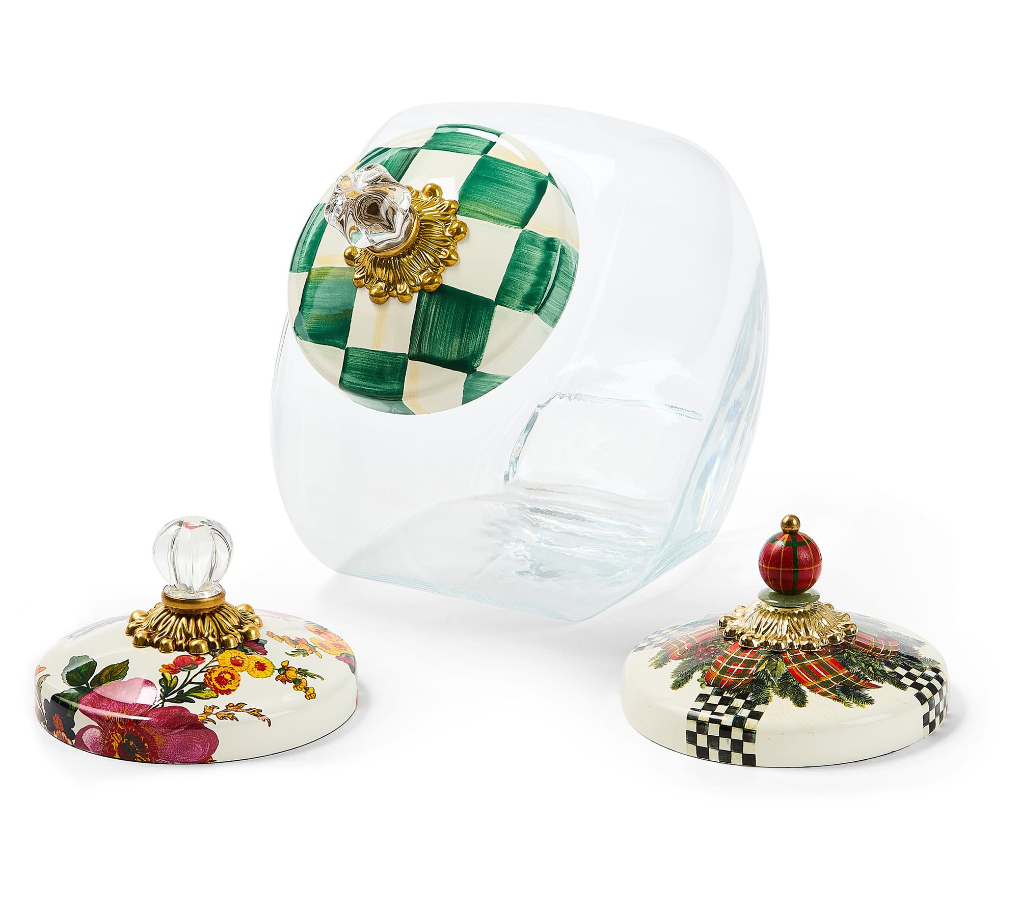 MacKenzie- Childs Cookie Jar and 3 Lid Set