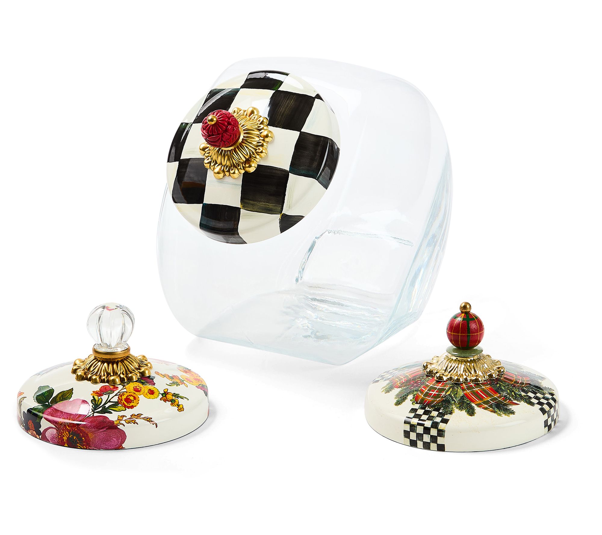 MacKenzie- Childs Cookie Jar and 3 Lid Set