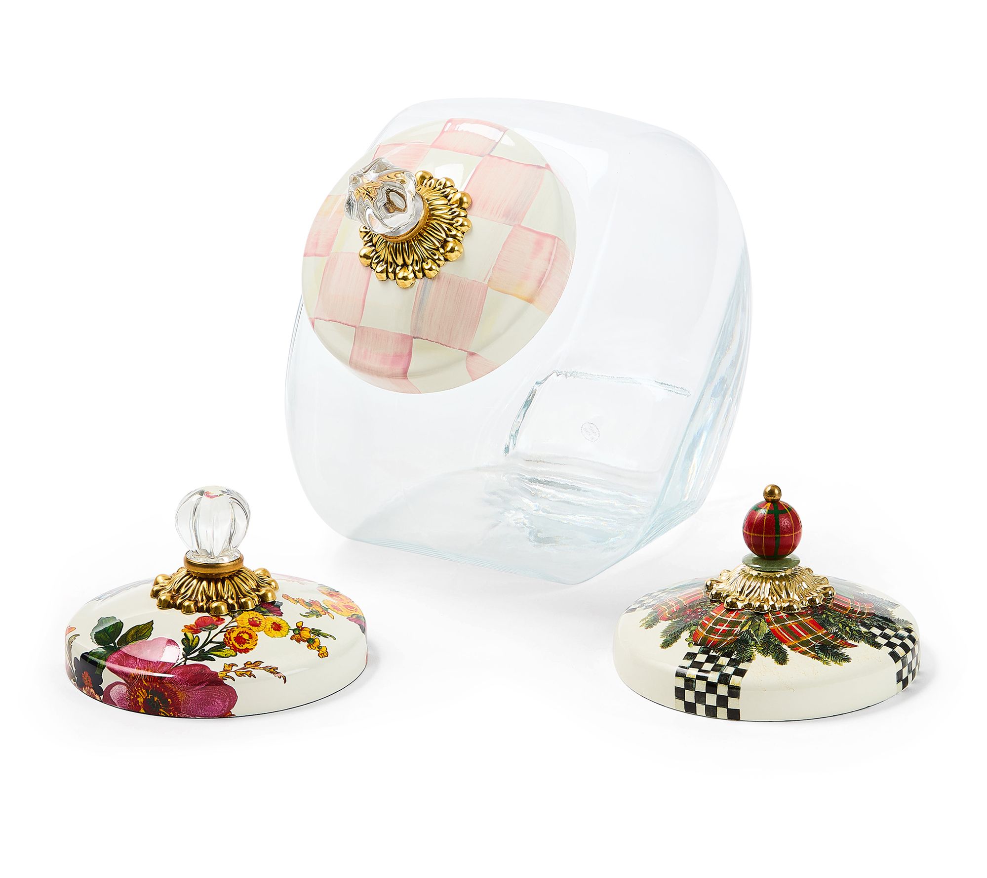 MacKenzie- Childs Cookie Jar and 3 Lid Set