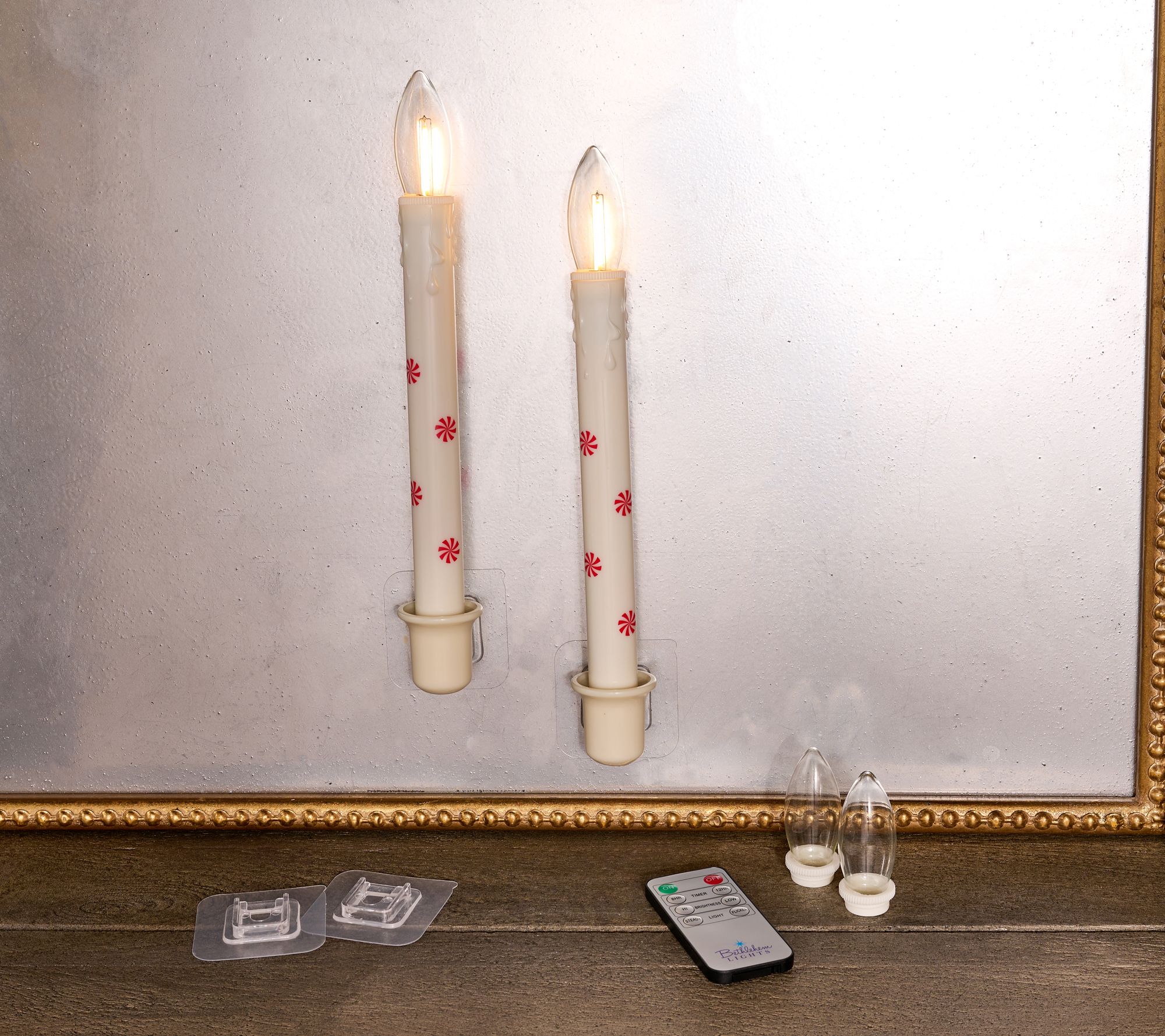 "As Is" Bethlehem Light S/2 Flameless Taper Candles with Holders