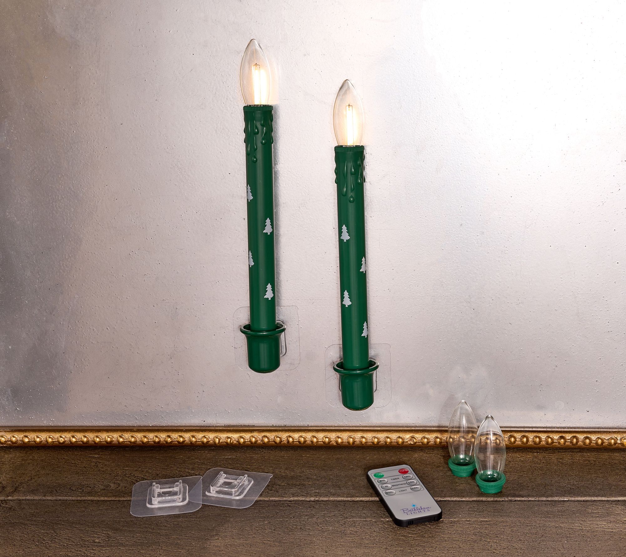 "As Is" Bethlehem Light S/2 Flameless Taper Candles with Holders